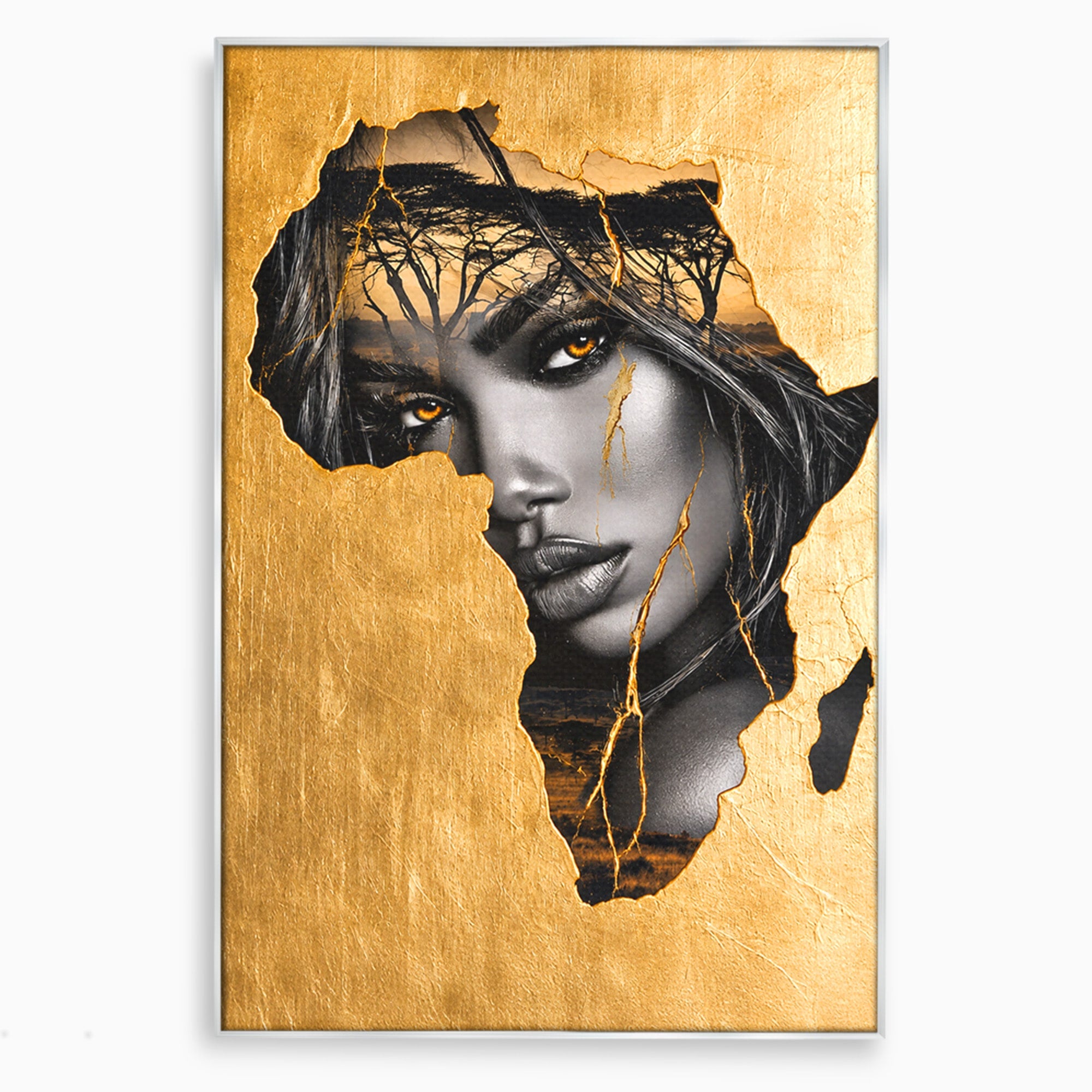 Tablou Canvas Premium LuxCanva® G1275, Silhouette Africa, Africa, Portret, Harta, Eleganta, Dormitor, Culori Vibrante