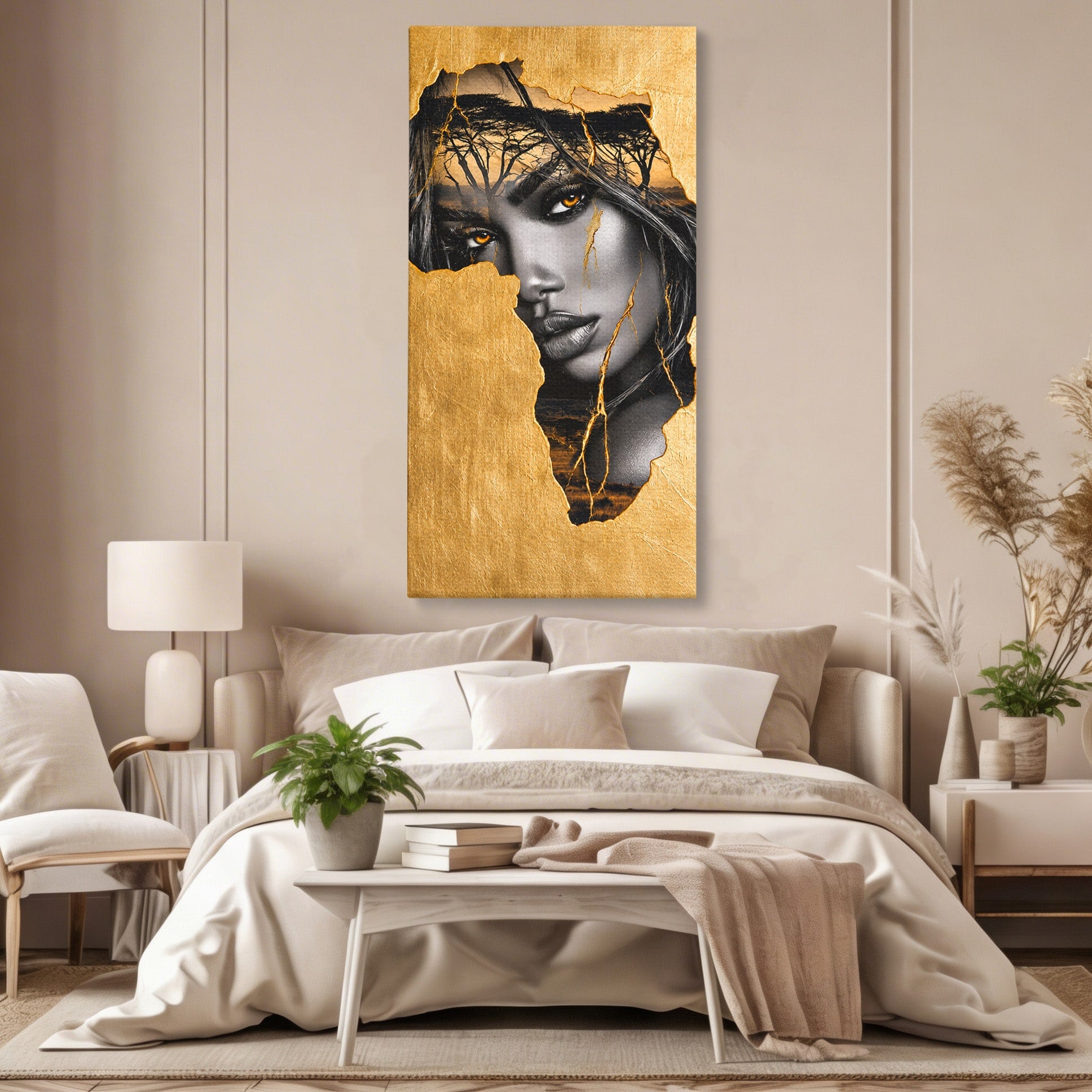 Tablou Canvas Premium LuxCanva® G1275, Silhouette Africa, Africa, Portret, Harta, Eleganta, Dormitor, Culori Vibrante