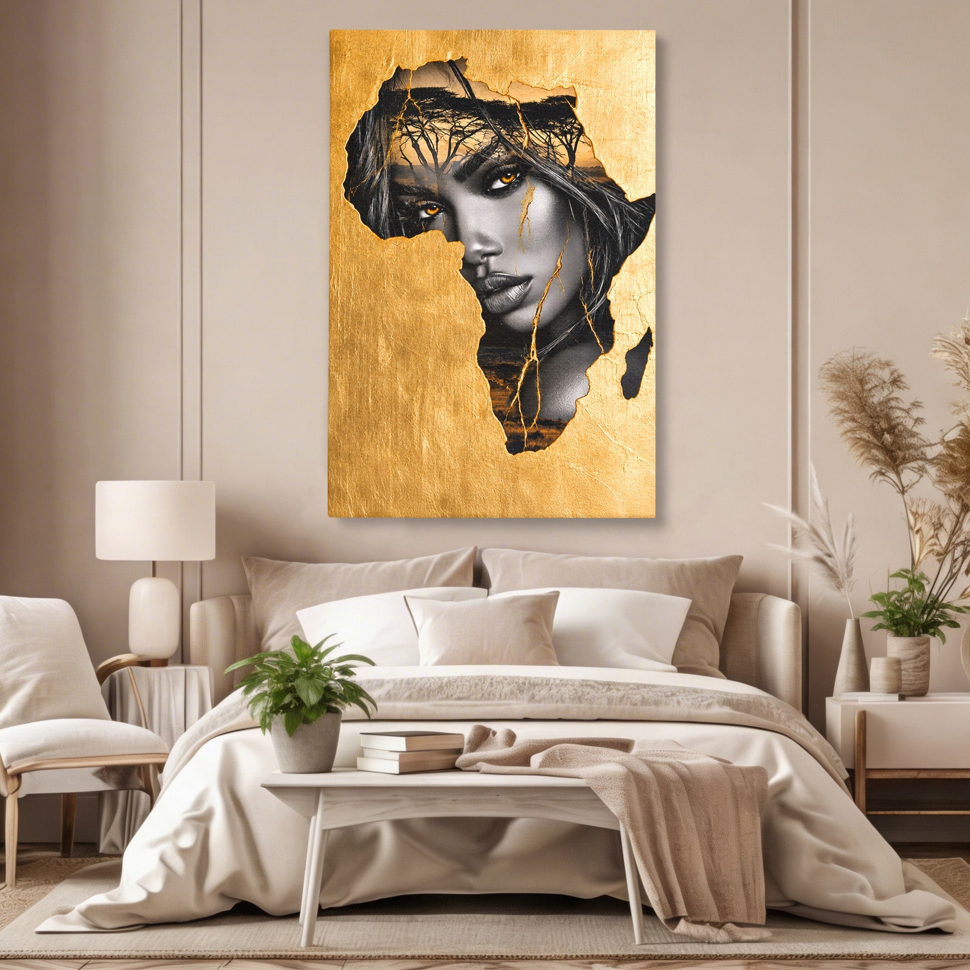 Tablou Canvas Premium LuxCanva® G1275, Silhouette Africa, Africa, Portret, Harta, Eleganta, Dormitor, Culori Vibrante