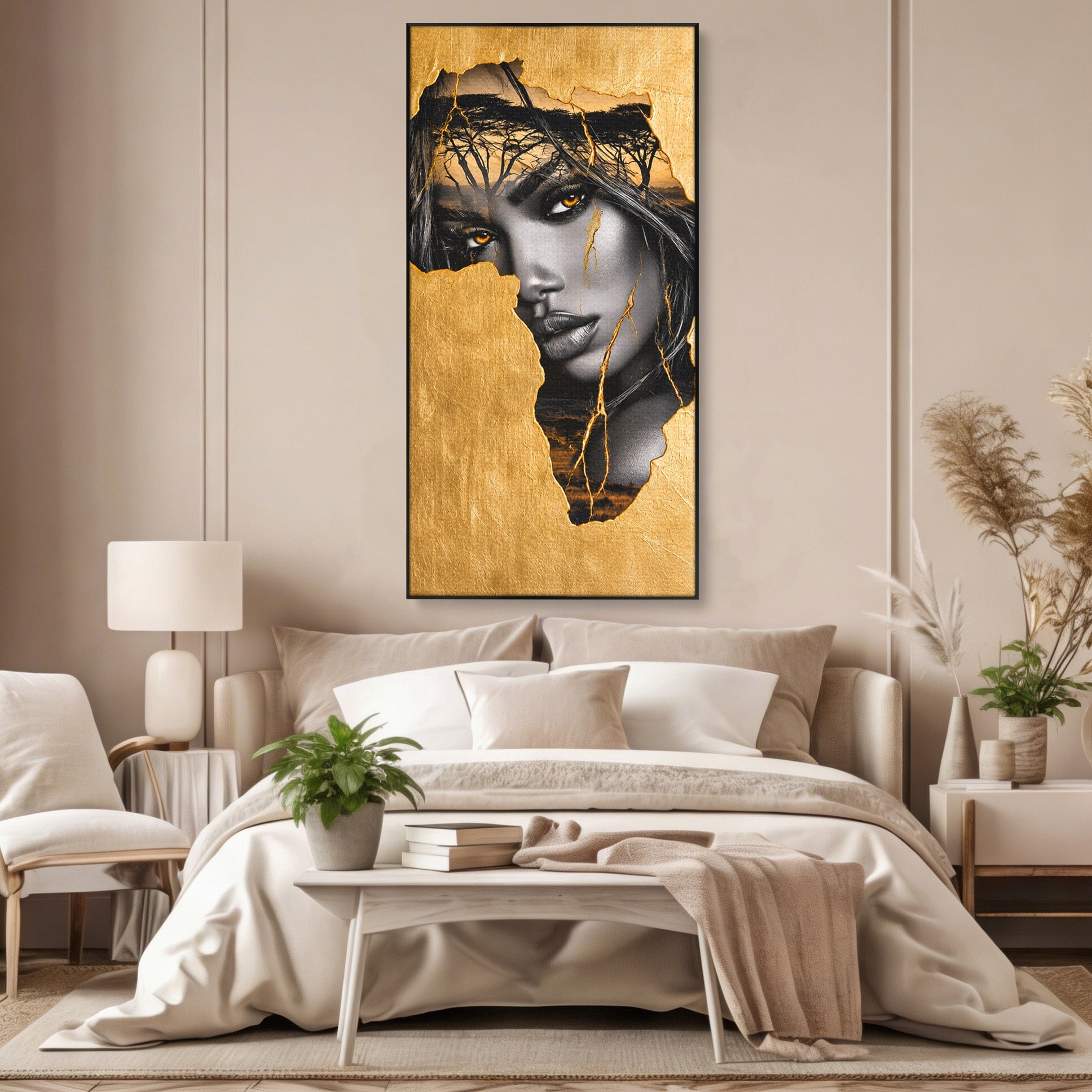 Tablou Canvas Premium LuxCanva® G1275, Silhouette Africa, Africa, Portret, Harta, Eleganta, Dormitor, Culori Vibrante