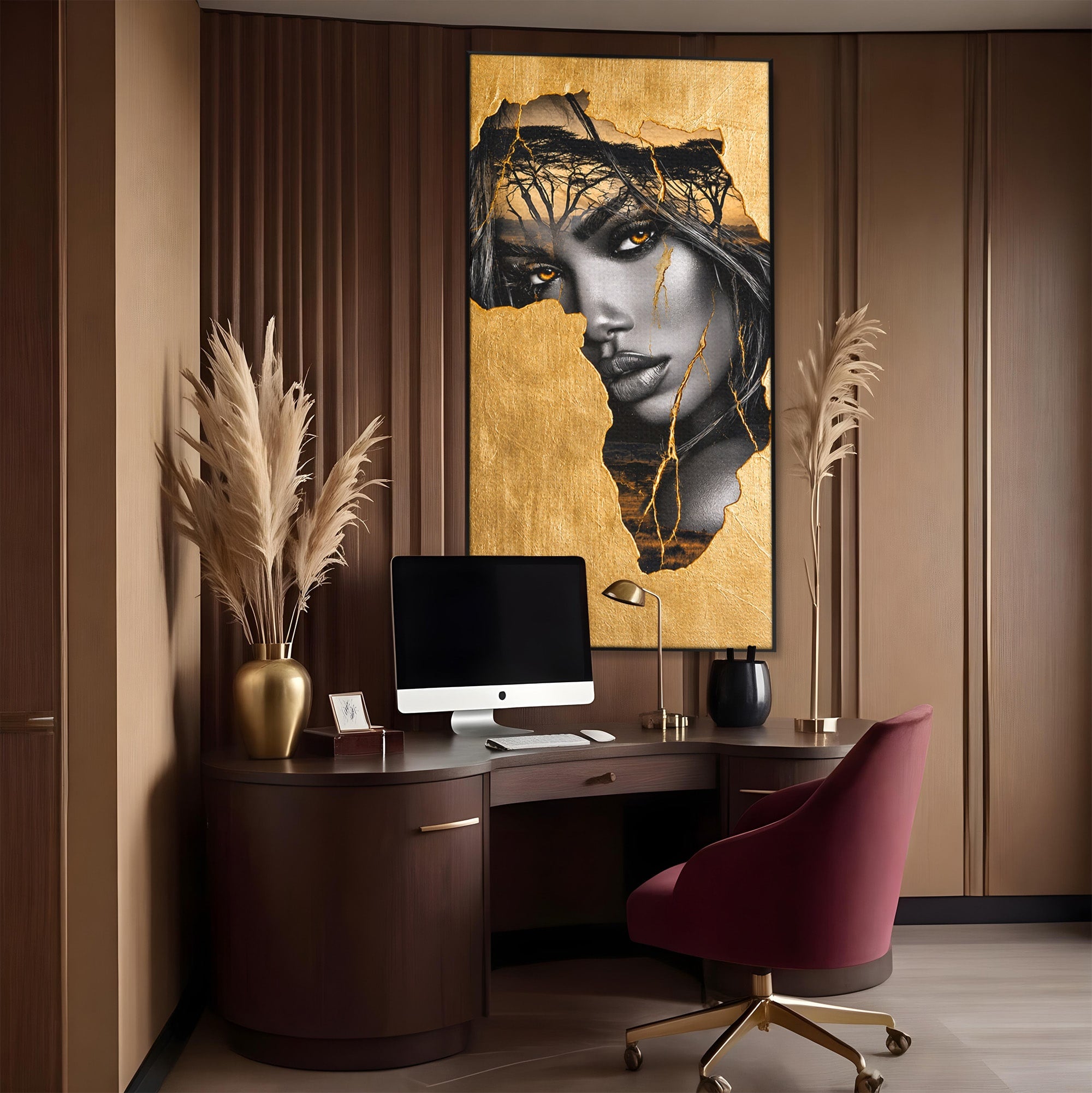 Tablou Canvas Premium LuxCanva® G1275, Silhouette Africa, Africa, Portret, Harta, Eleganta, Dormitor, Culori Vibrante