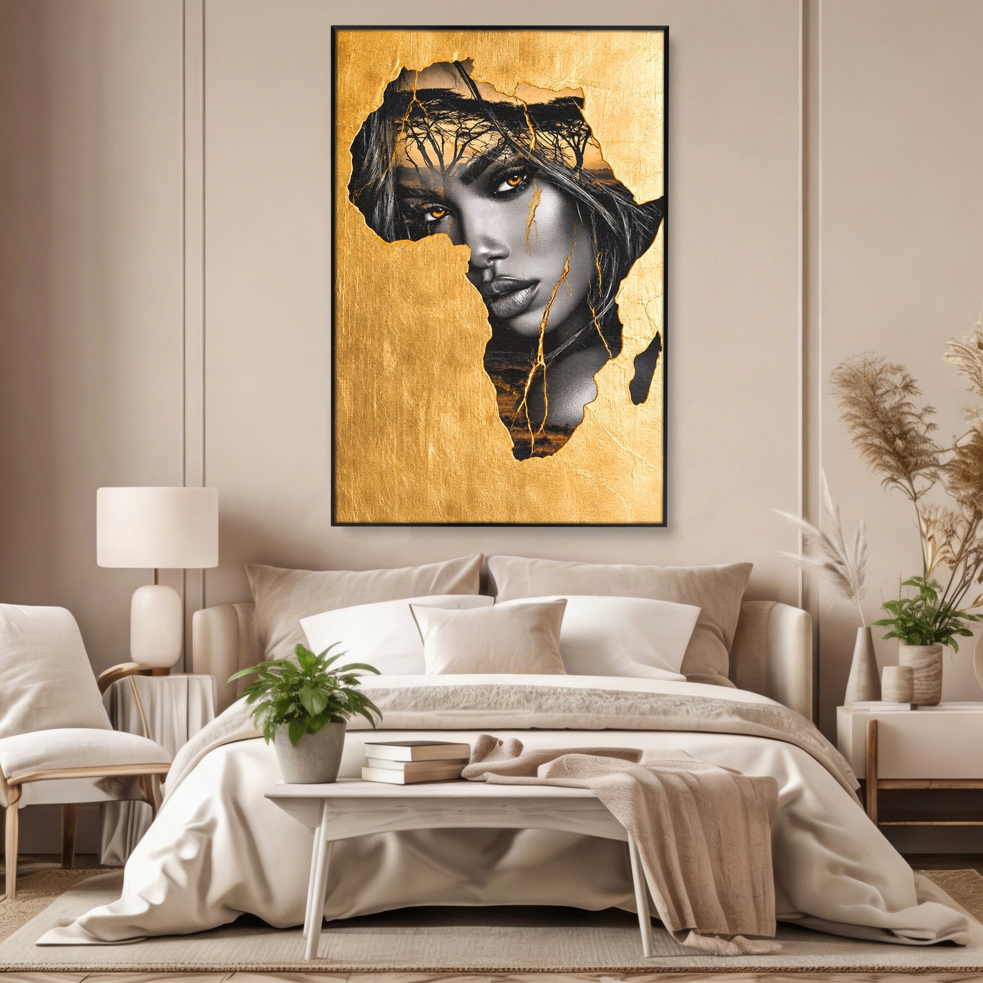 Tablou Canvas Premium LuxCanva® G1275, Silhouette Africa, Africa, Portret, Harta, Eleganta, Dormitor, Culori Vibrante