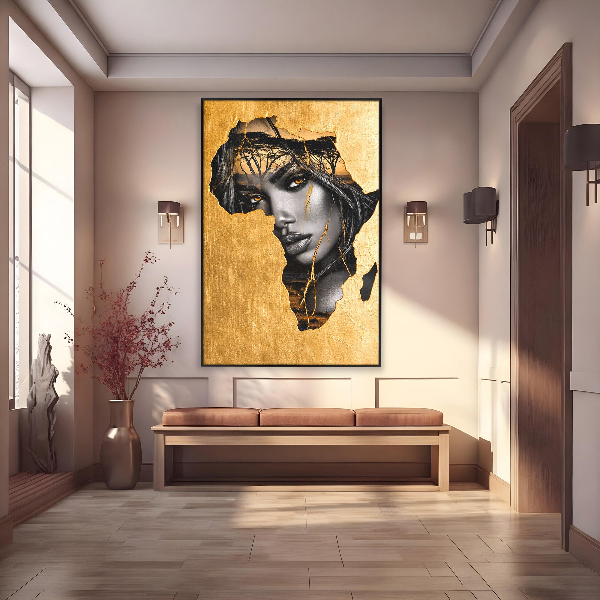 Tablou Canvas Premium LuxCanva® G1275, Silhouette Africa, Africa, Portret, Harta, Eleganta, Dormitor, Culori Vibrante