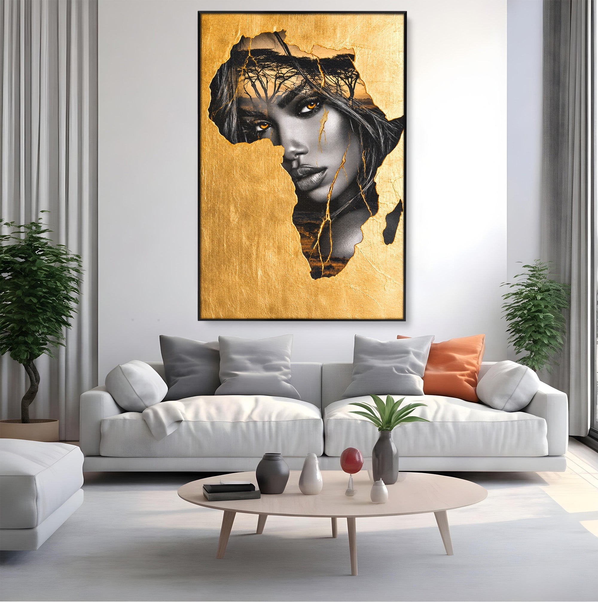 Tablou Canvas Premium LuxCanva® G1275, Silhouette Africa, Africa, Portret, Harta, Eleganta, Dormitor, Culori Vibrante