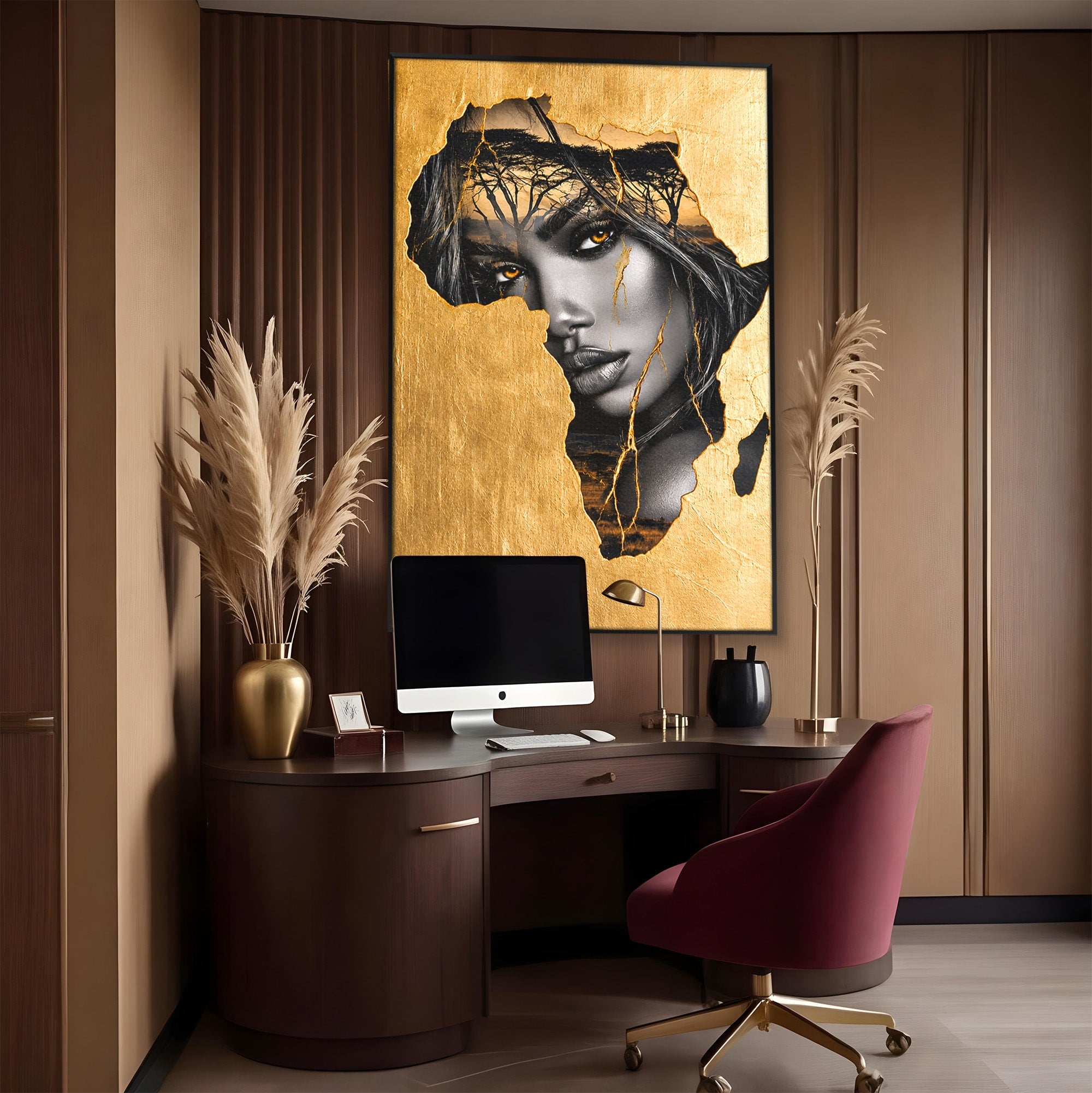 Tablou Canvas Premium LuxCanva® G1275, Silhouette Africa, Africa, Portret, Harta, Eleganta, Dormitor, Culori Vibrante