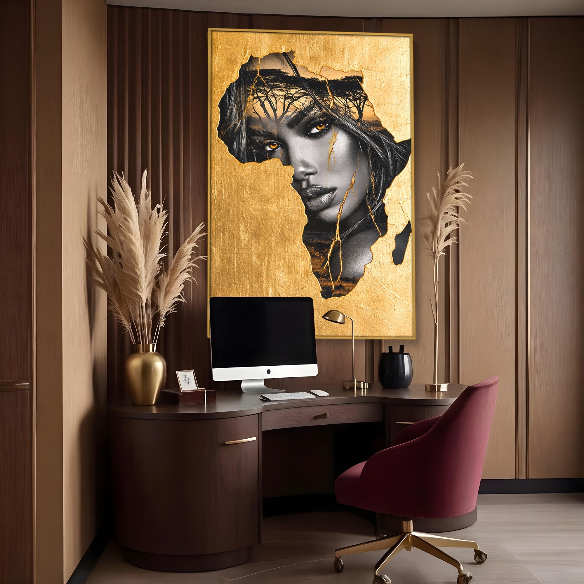 Tablou Canvas Premium LuxCanva® G1275, Silhouette Africa, Africa, Portret, Harta, Eleganta, Dormitor, Culori Vibrante