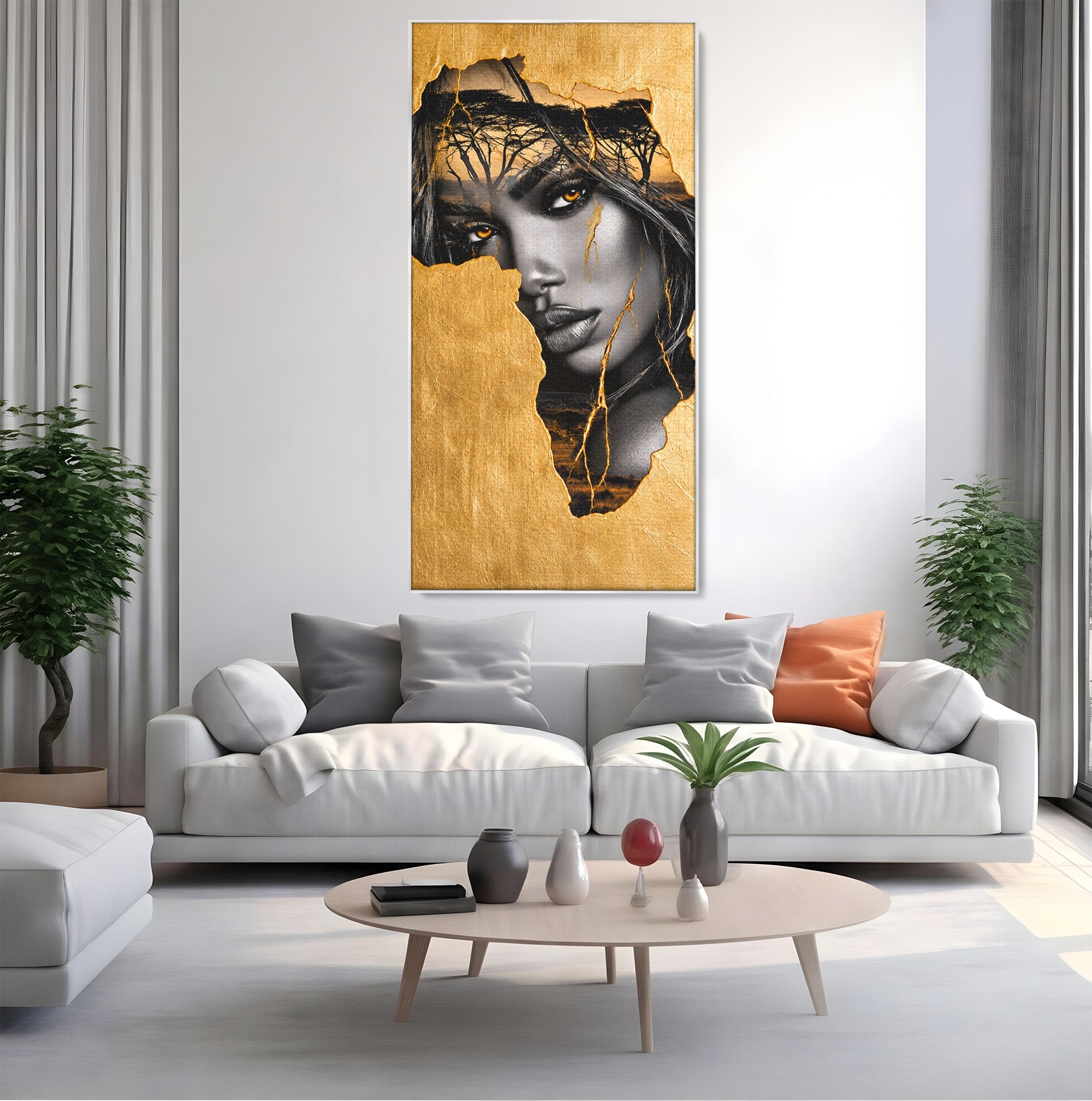 Tablou Canvas Premium LuxCanva® G1275, Silhouette Africa, Africa, Portret, Harta, Eleganta, Dormitor, Culori Vibrante