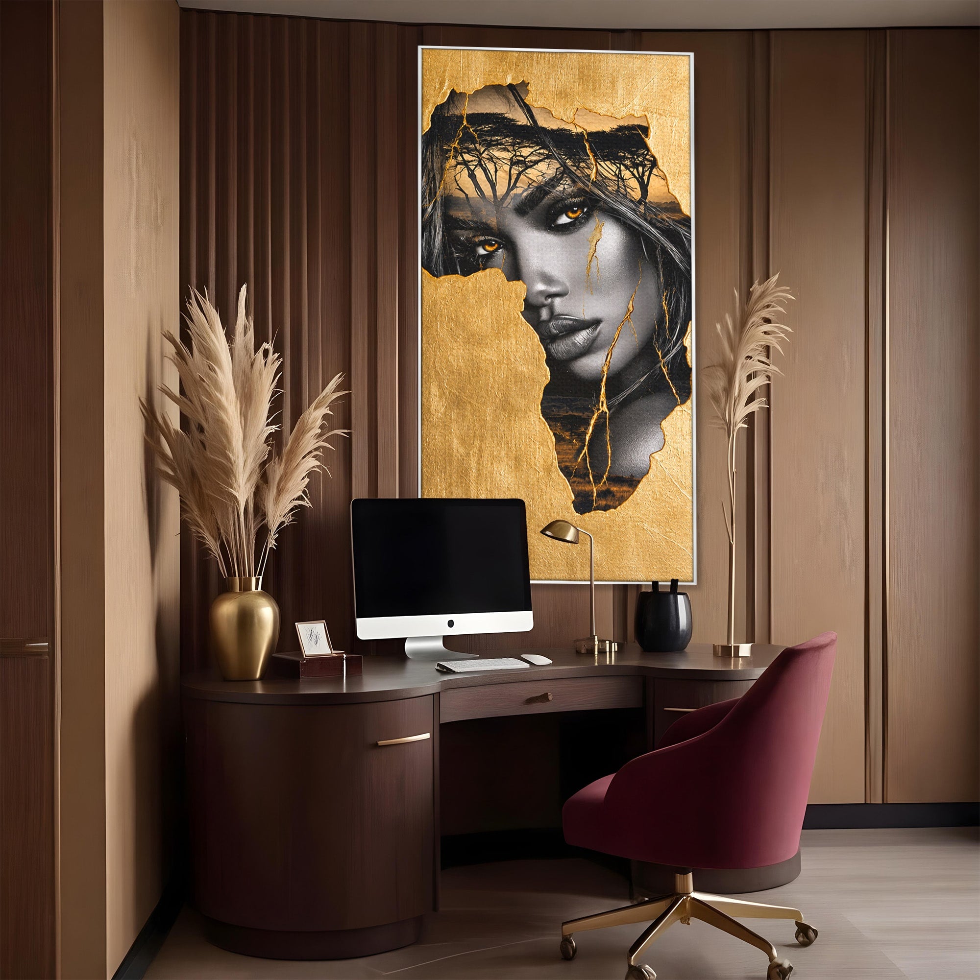 Tablou Canvas Premium LuxCanva® G1275, Silhouette Africa, Africa, Portret, Harta, Eleganta, Dormitor, Culori Vibrante