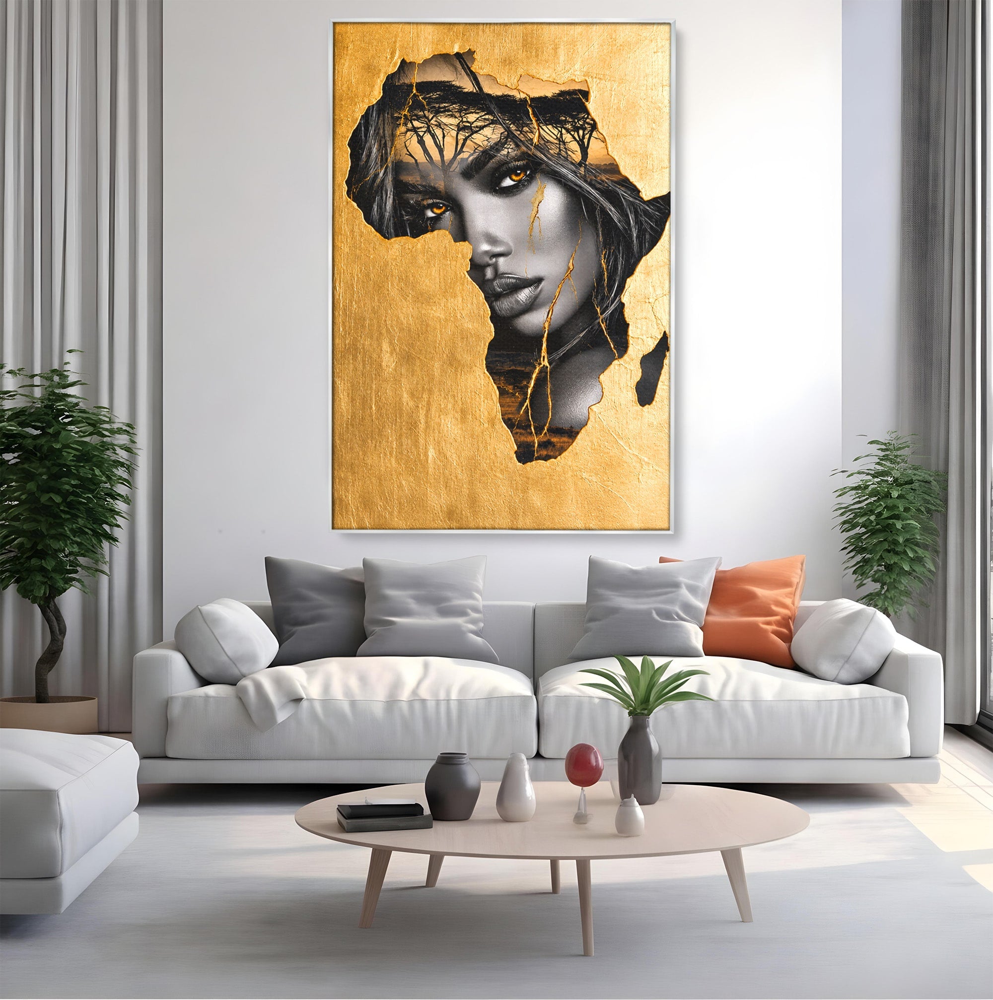 Tablou Canvas Premium LuxCanva® G1275, Silhouette Africa, Africa, Portret, Harta, Eleganta, Dormitor, Culori Vibrante