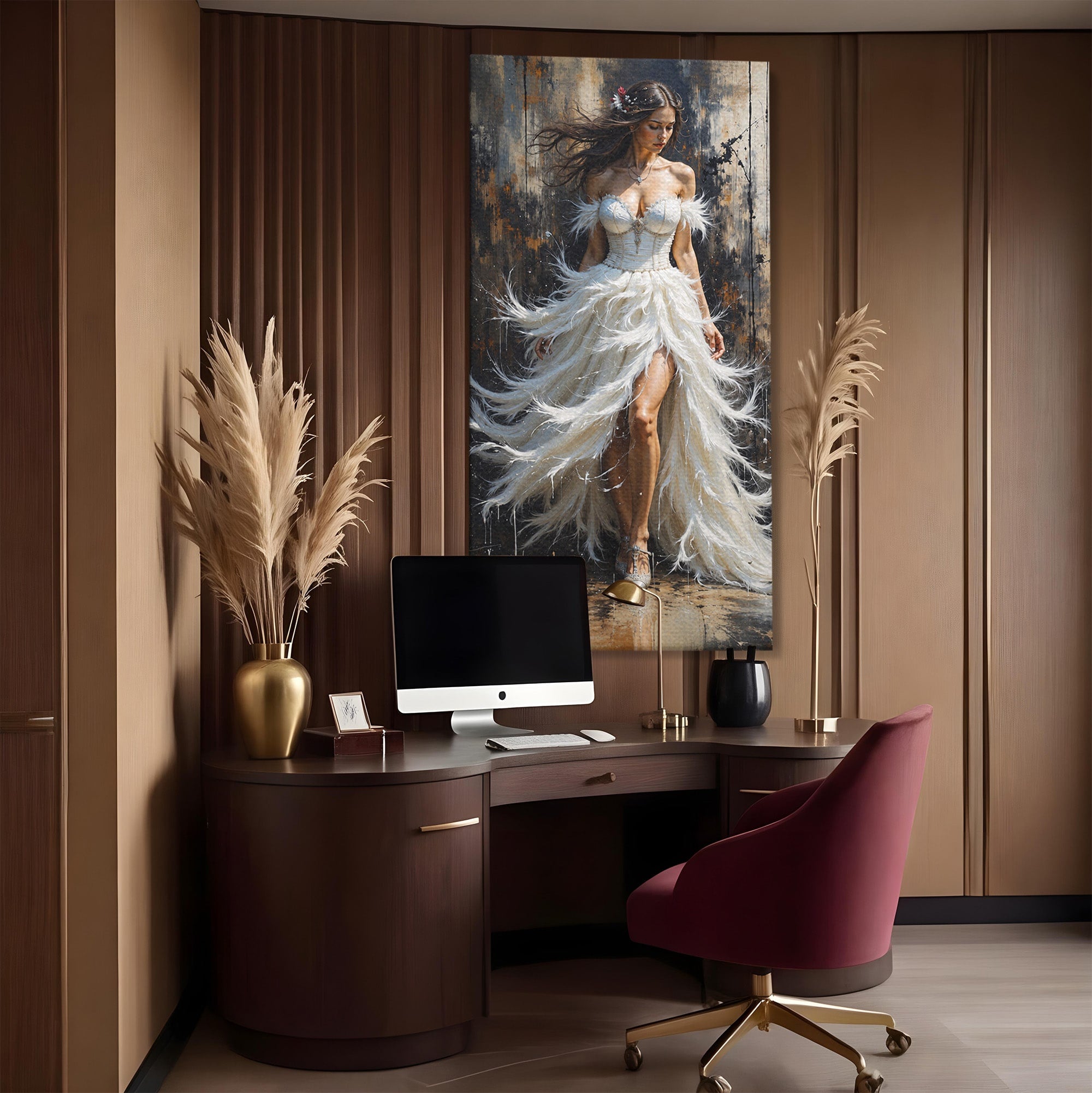 Tablou Canvas Premium LuxCanva® G1276, Regina Penelor, Regina, Pene, Eleganta, Fantezie, Dormitor, Culori Vibrante