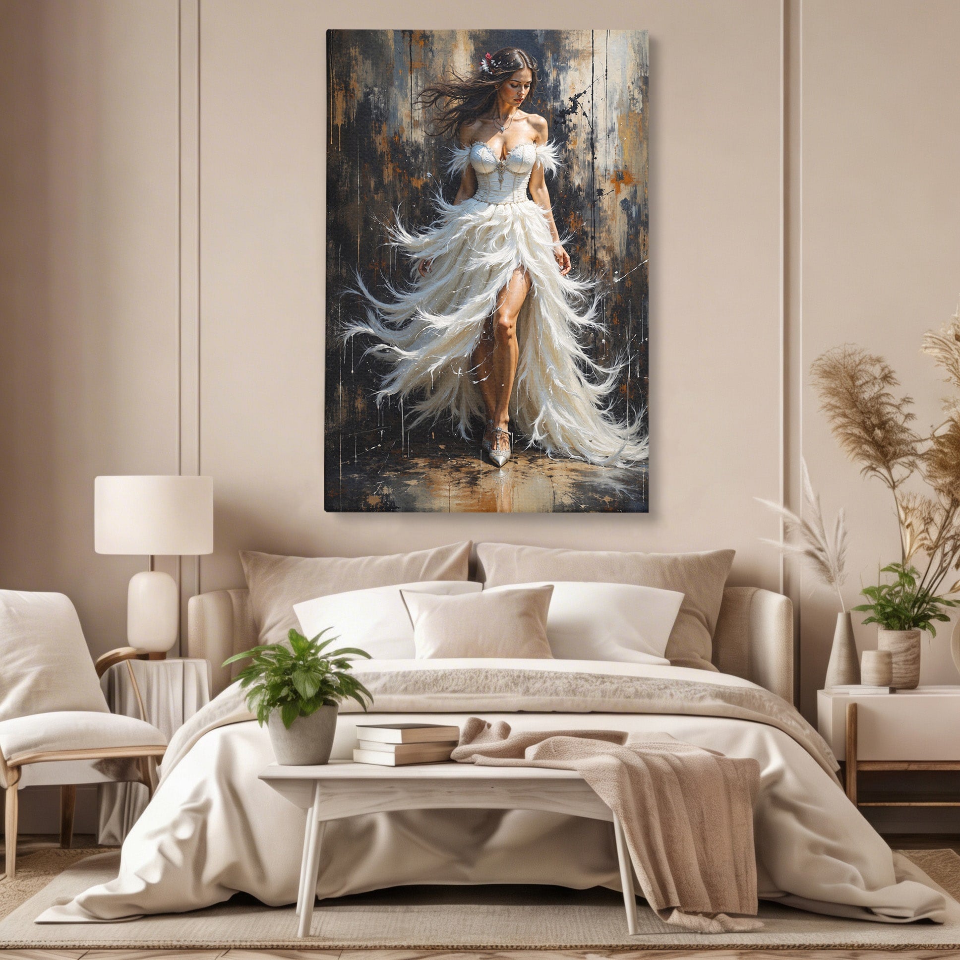 Tablou Canvas Premium LuxCanva® G1276, Regina Penelor, Regina, Pene, Eleganta, Fantezie, Dormitor, Culori Vibrante