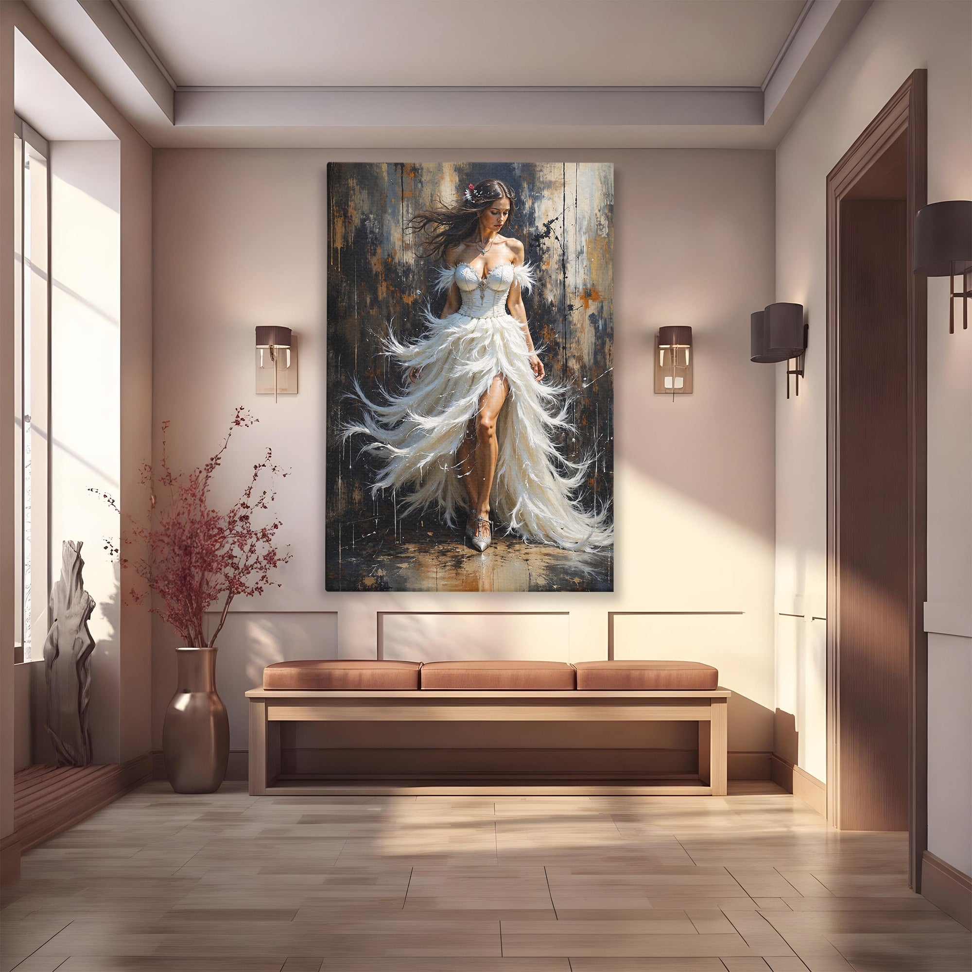 Tablou Canvas Premium LuxCanva® G1276, Regina Penelor, Regina, Pene, Eleganta, Fantezie, Dormitor, Culori Vibrante