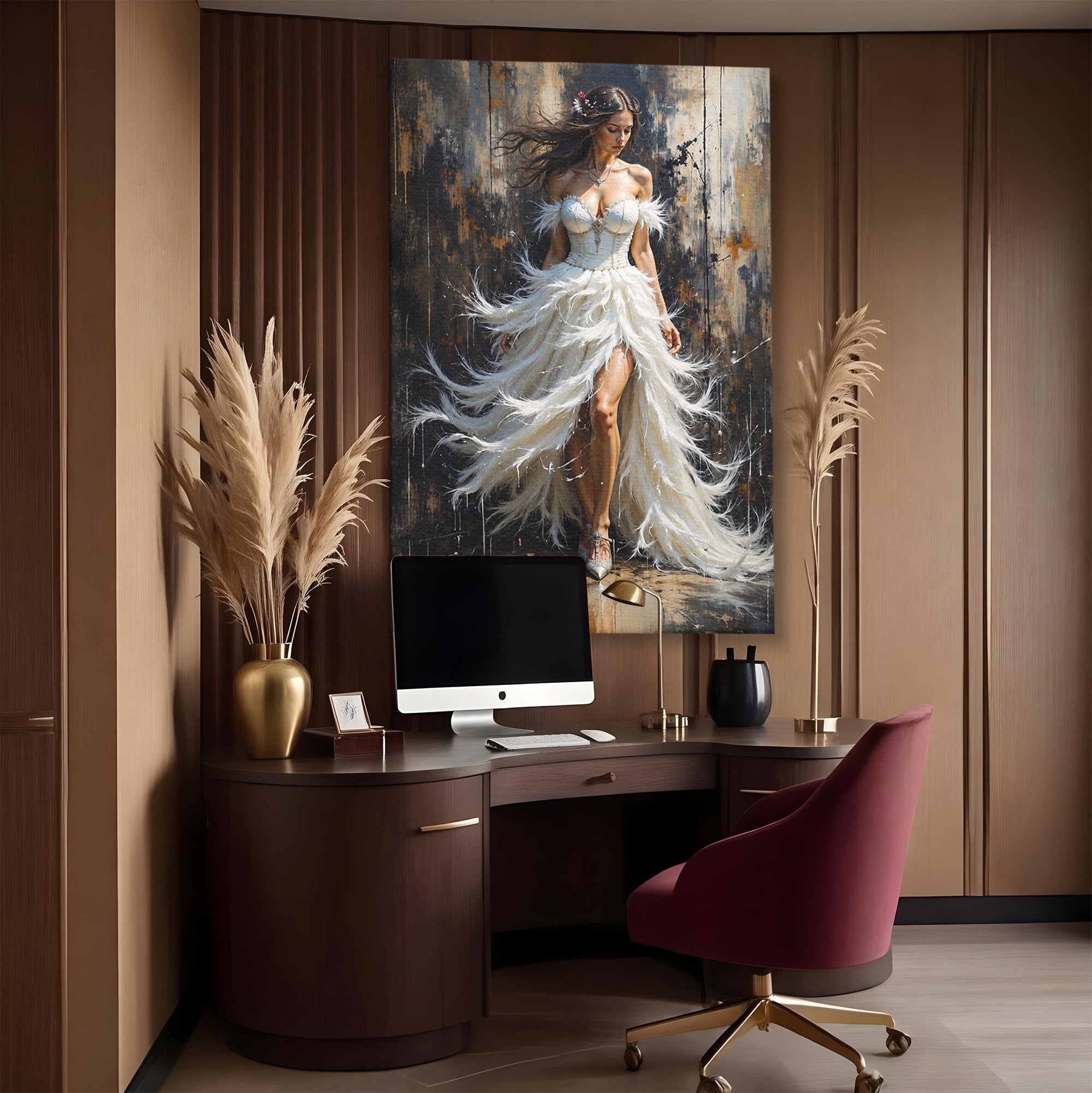 Tablou Canvas Premium LuxCanva® G1276, Regina Penelor, Regina, Pene, Eleganta, Fantezie, Dormitor, Culori Vibrante