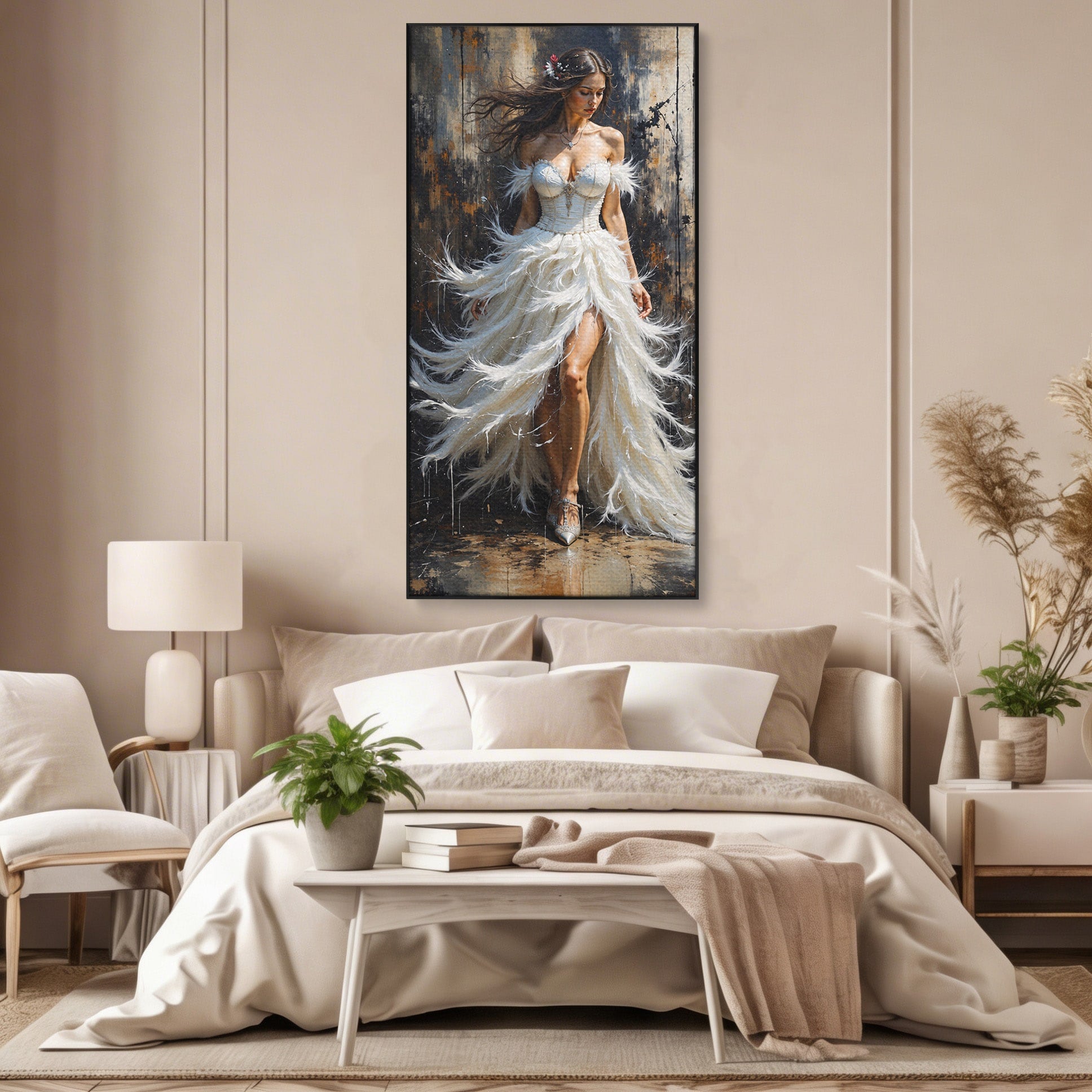Tablou Canvas Premium LuxCanva® G1276, Regina Penelor, Regina, Pene, Eleganta, Fantezie, Dormitor, Culori Vibrante