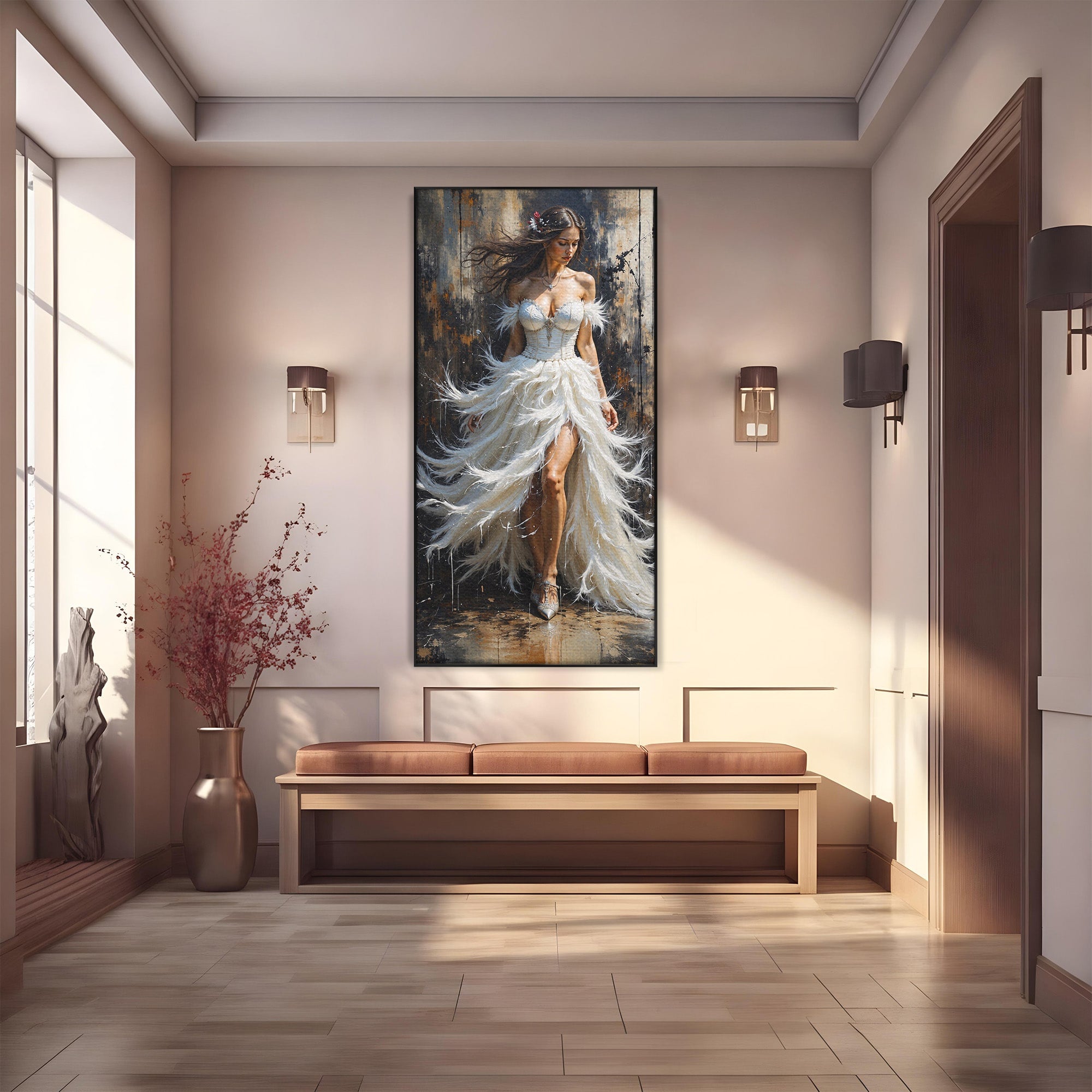 Tablou Canvas Premium LuxCanva® G1276, Regina Penelor, Regina, Pene, Eleganta, Fantezie, Dormitor, Culori Vibrante