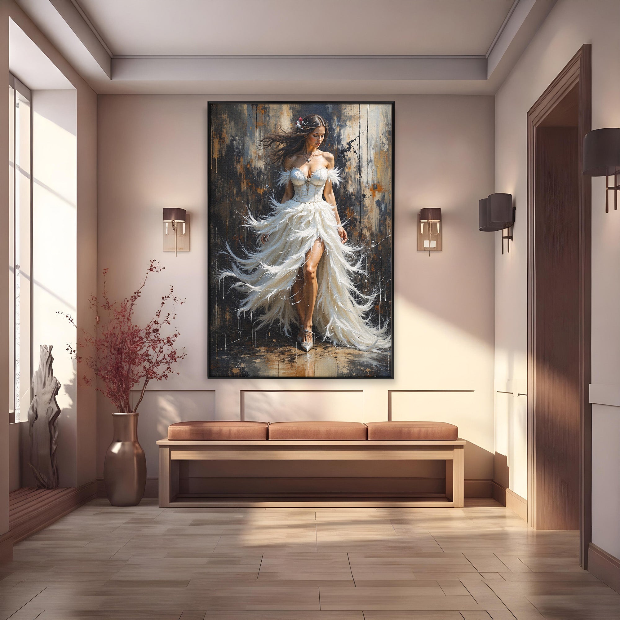 Tablou Canvas Premium LuxCanva® G1276, Regina Penelor, Regina, Pene, Eleganta, Fantezie, Dormitor, Culori Vibrante