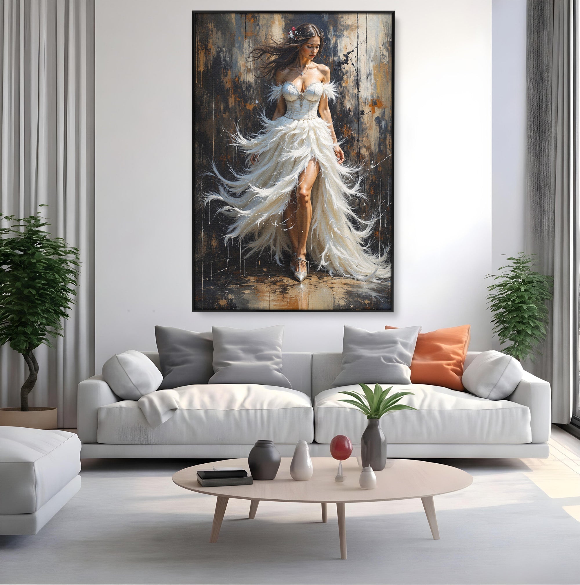 Tablou Canvas Premium LuxCanva® G1276, Regina Penelor, Regina, Pene, Eleganta, Fantezie, Dormitor, Culori Vibrante