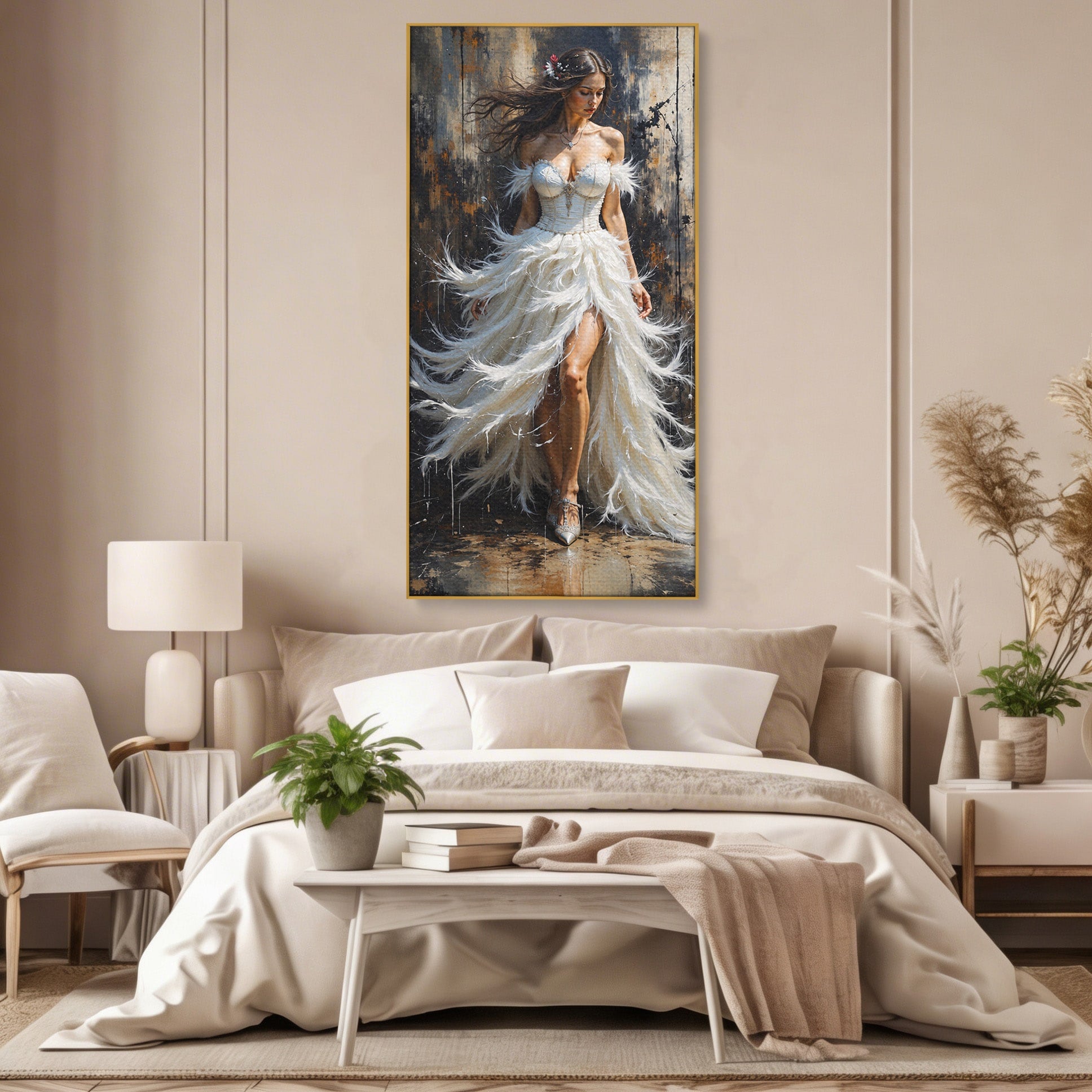 Tablou Canvas Premium LuxCanva® G1276, Regina Penelor, Regina, Pene, Eleganta, Fantezie, Dormitor, Culori Vibrante