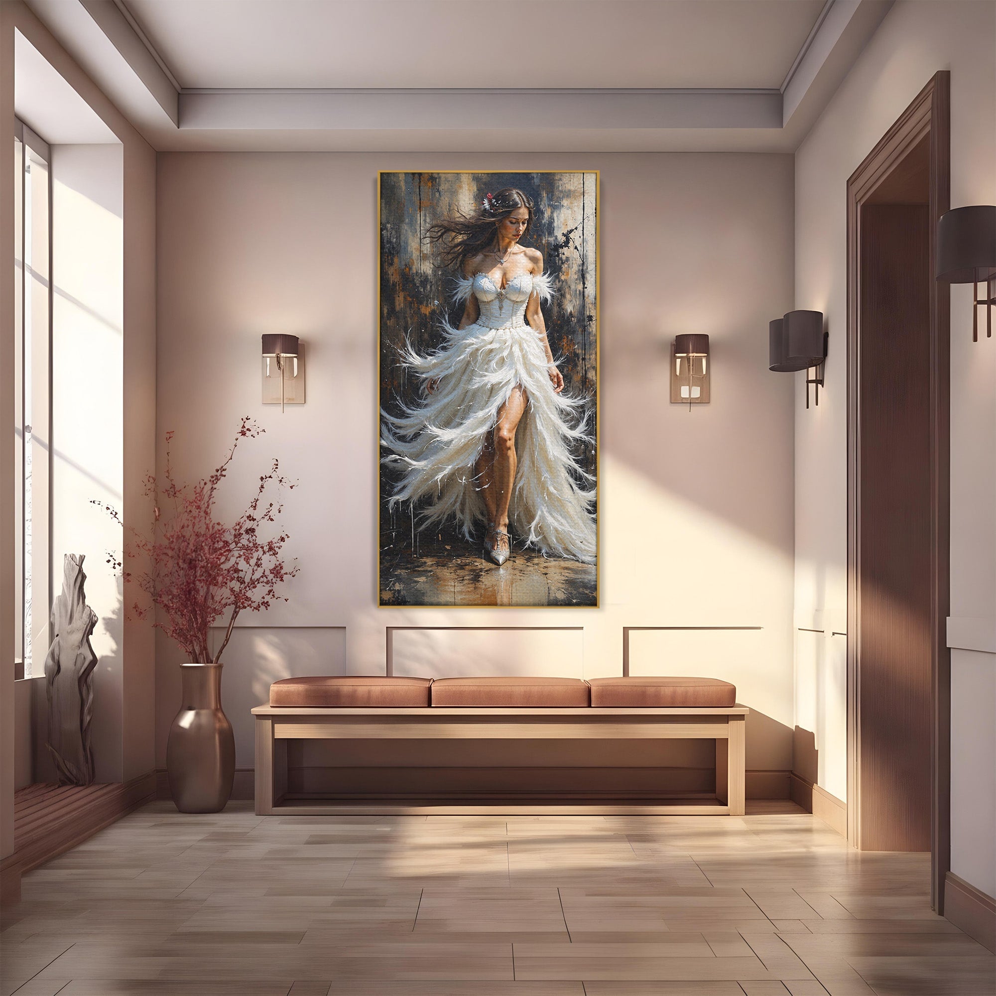 Tablou Canvas Premium LuxCanva® G1276, Regina Penelor, Regina, Pene, Eleganta, Fantezie, Dormitor, Culori Vibrante