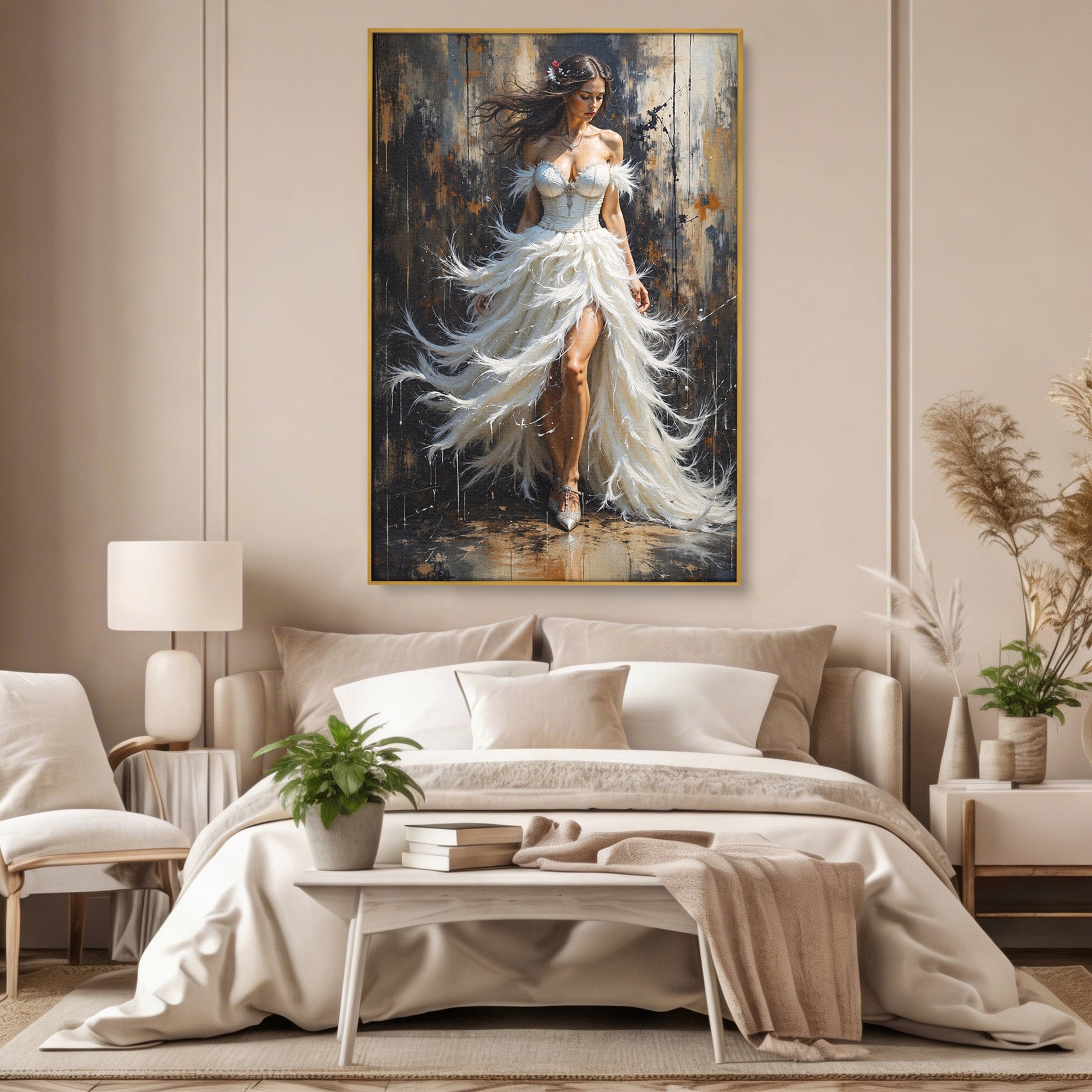 Tablou Canvas Premium LuxCanva® G1276, Regina Penelor, Regina, Pene, Eleganta, Fantezie, Dormitor, Culori Vibrante