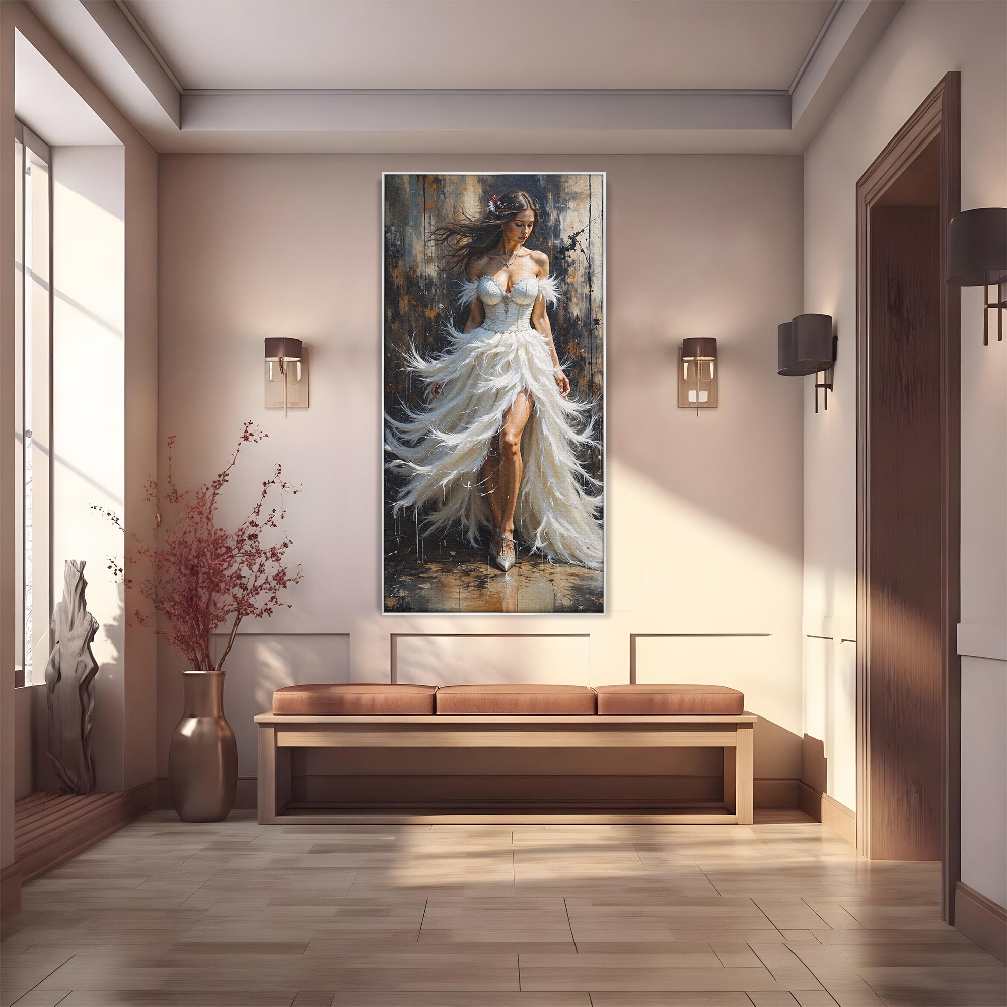 Tablou Canvas Premium LuxCanva® G1276, Regina Penelor, Regina, Pene, Eleganta, Fantezie, Dormitor, Culori Vibrante
