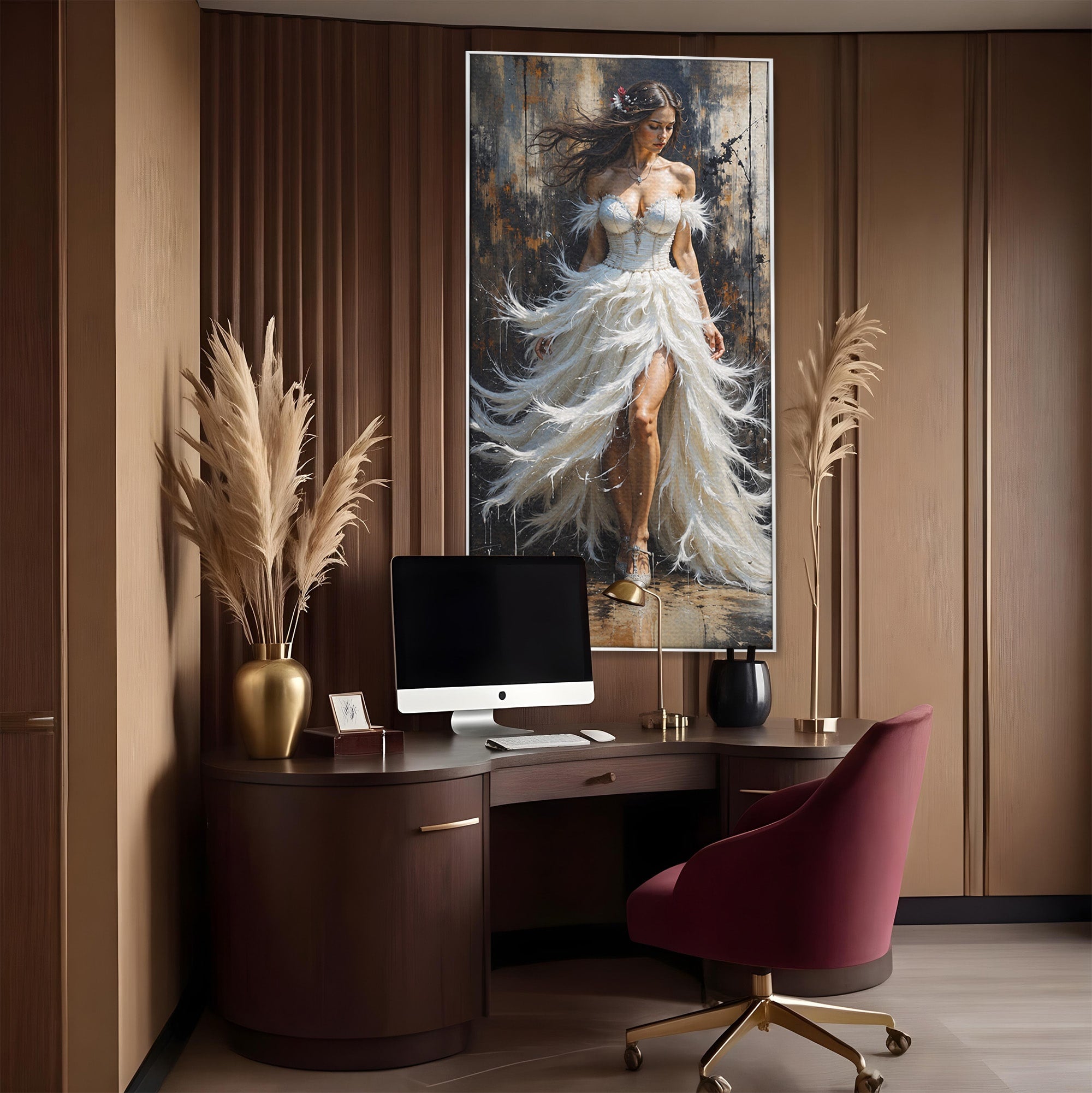 Tablou Canvas Premium LuxCanva® G1276, Regina Penelor, Regina, Pene, Eleganta, Fantezie, Dormitor, Culori Vibrante