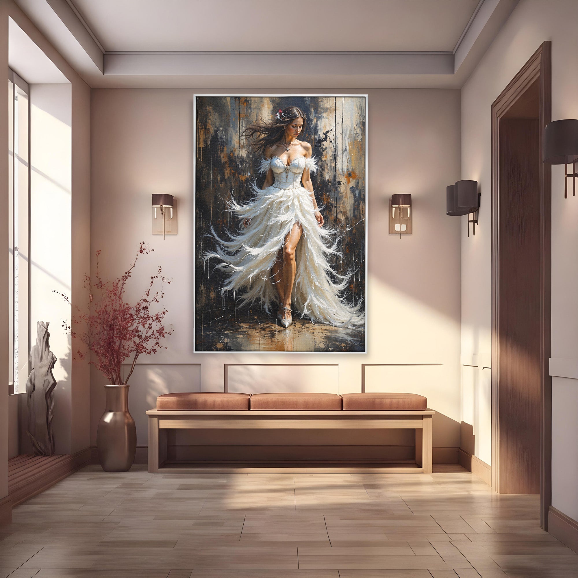 Tablou Canvas Premium LuxCanva® G1276, Regina Penelor, Regina, Pene, Eleganta, Fantezie, Dormitor, Culori Vibrante