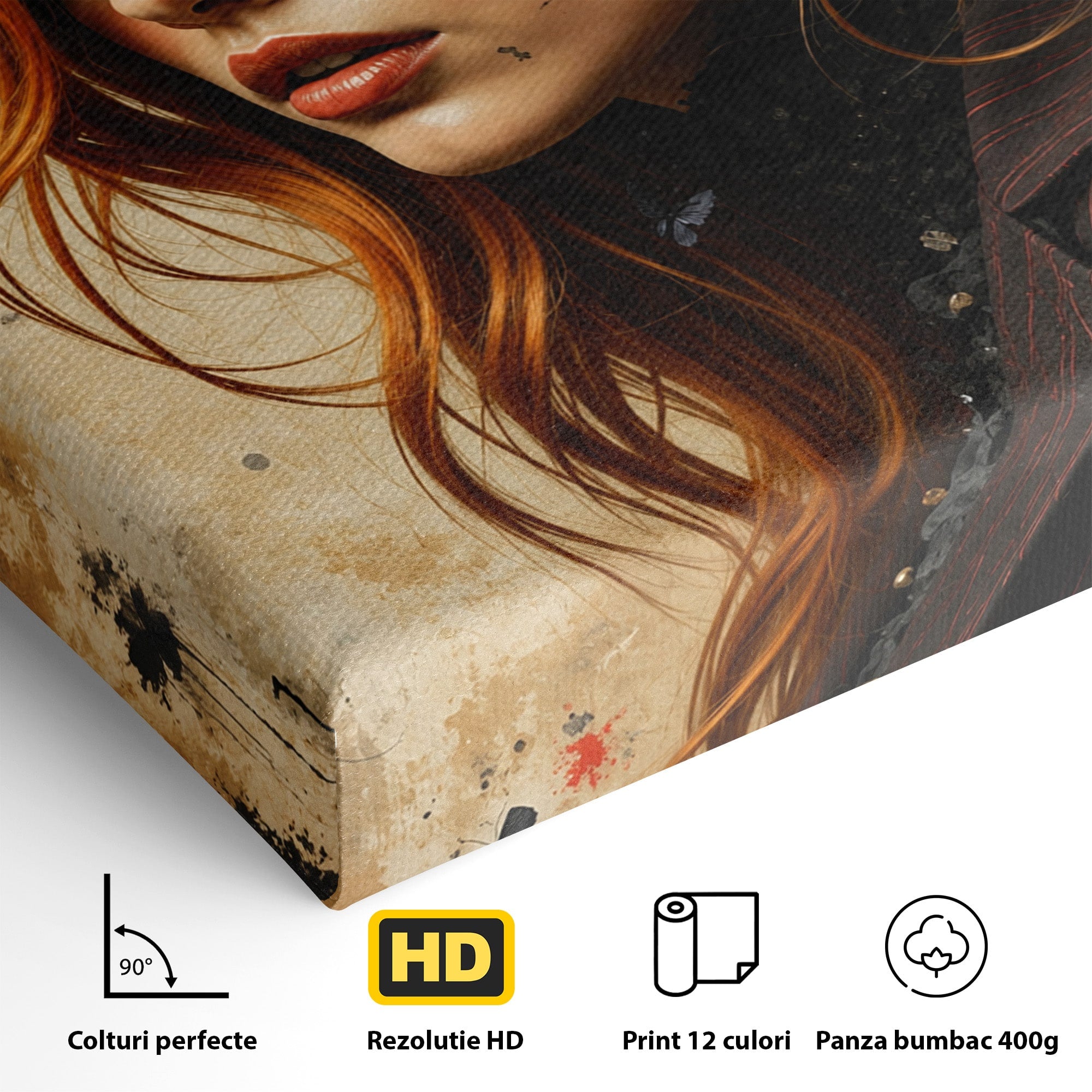 Tablou Canvas Premium LuxCanva® G1277, Portretul Femeii Cu Flori, Portret, Femeie, Flori, Arta, Dormitor, Culori Vibrante
