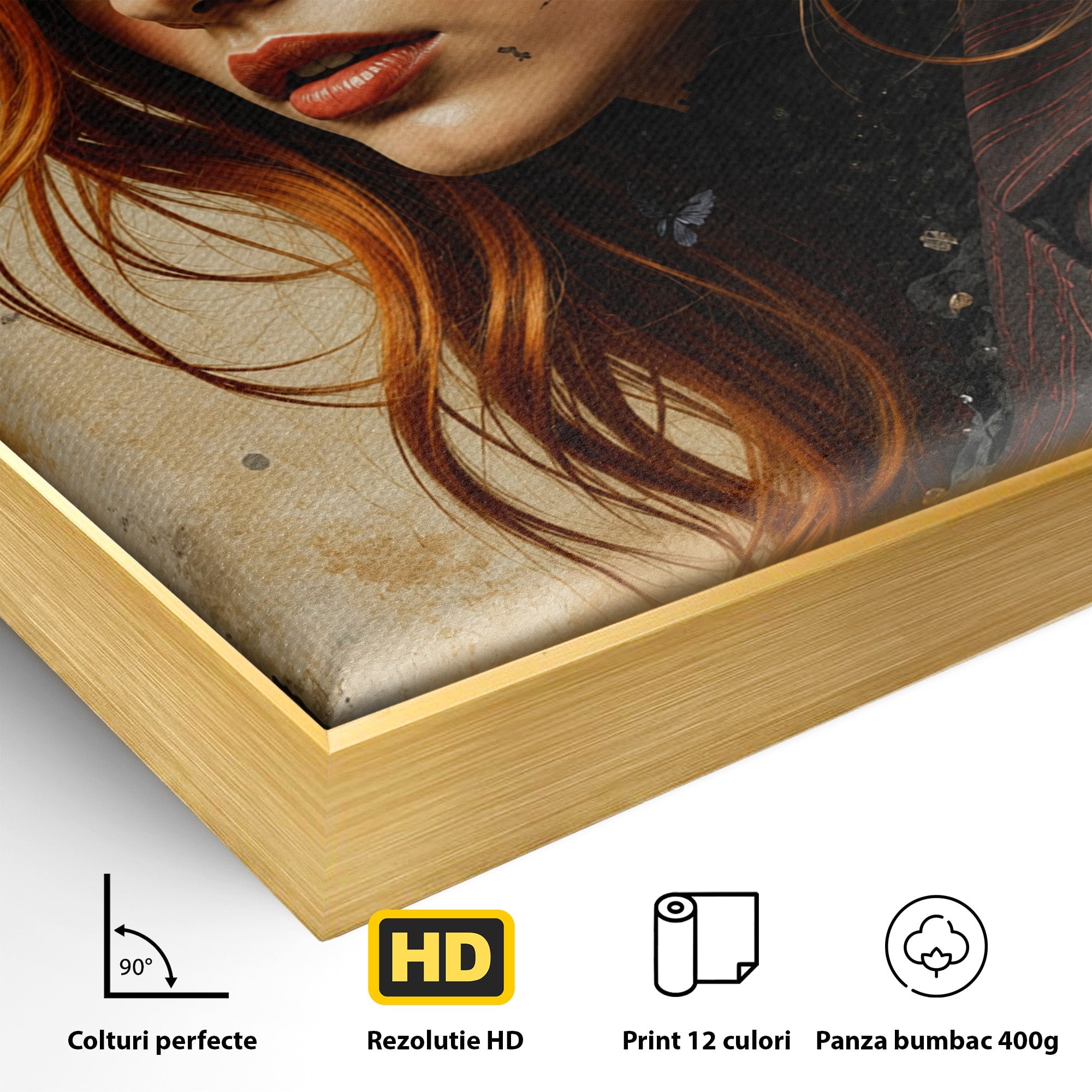 Tablou Canvas Premium LuxCanva® G1277, Portretul Femeii Cu Flori, Portret, Femeie, Flori, Arta, Dormitor, Culori Vibrante