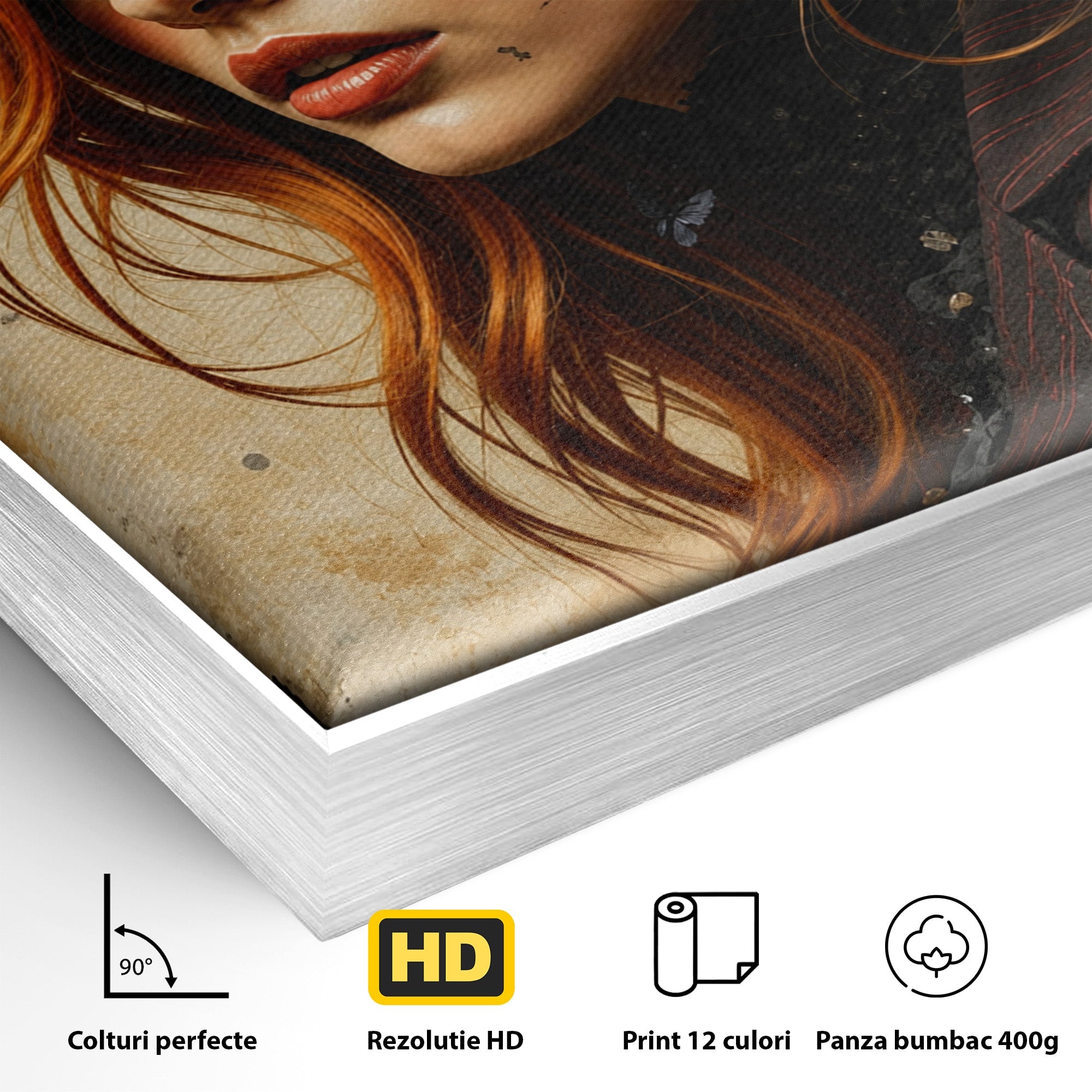 Tablou Canvas Premium LuxCanva® G1277, Portretul Femeii Cu Flori, Portret, Femeie, Flori, Arta, Dormitor, Culori Vibrante