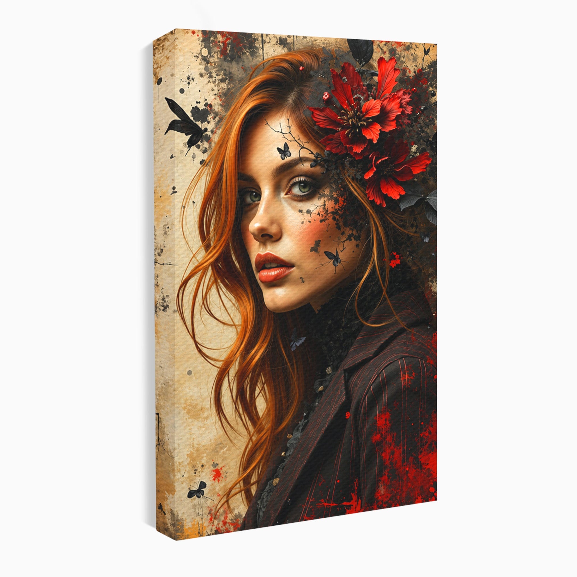 Tablou Canvas Premium LuxCanva® G1277, Portretul Femeii Cu Flori, Portret, Femeie, Flori, Arta, Dormitor, Culori Vibrante