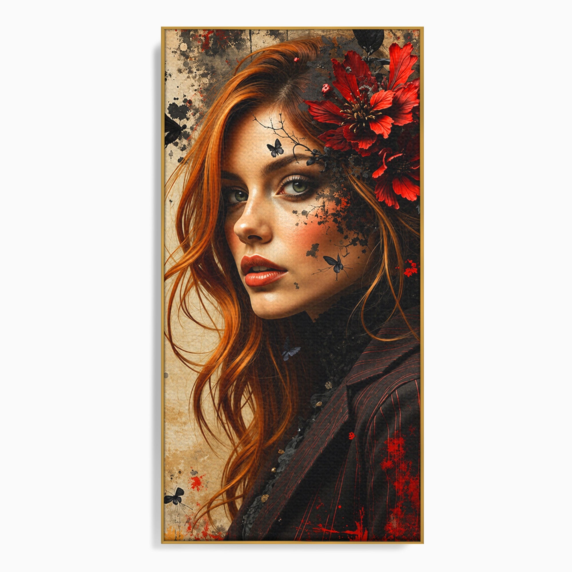 Tablou Canvas Premium LuxCanva® G1277, Portretul Femeii Cu Flori, Portret, Femeie, Flori, Arta, Dormitor, Culori Vibrante