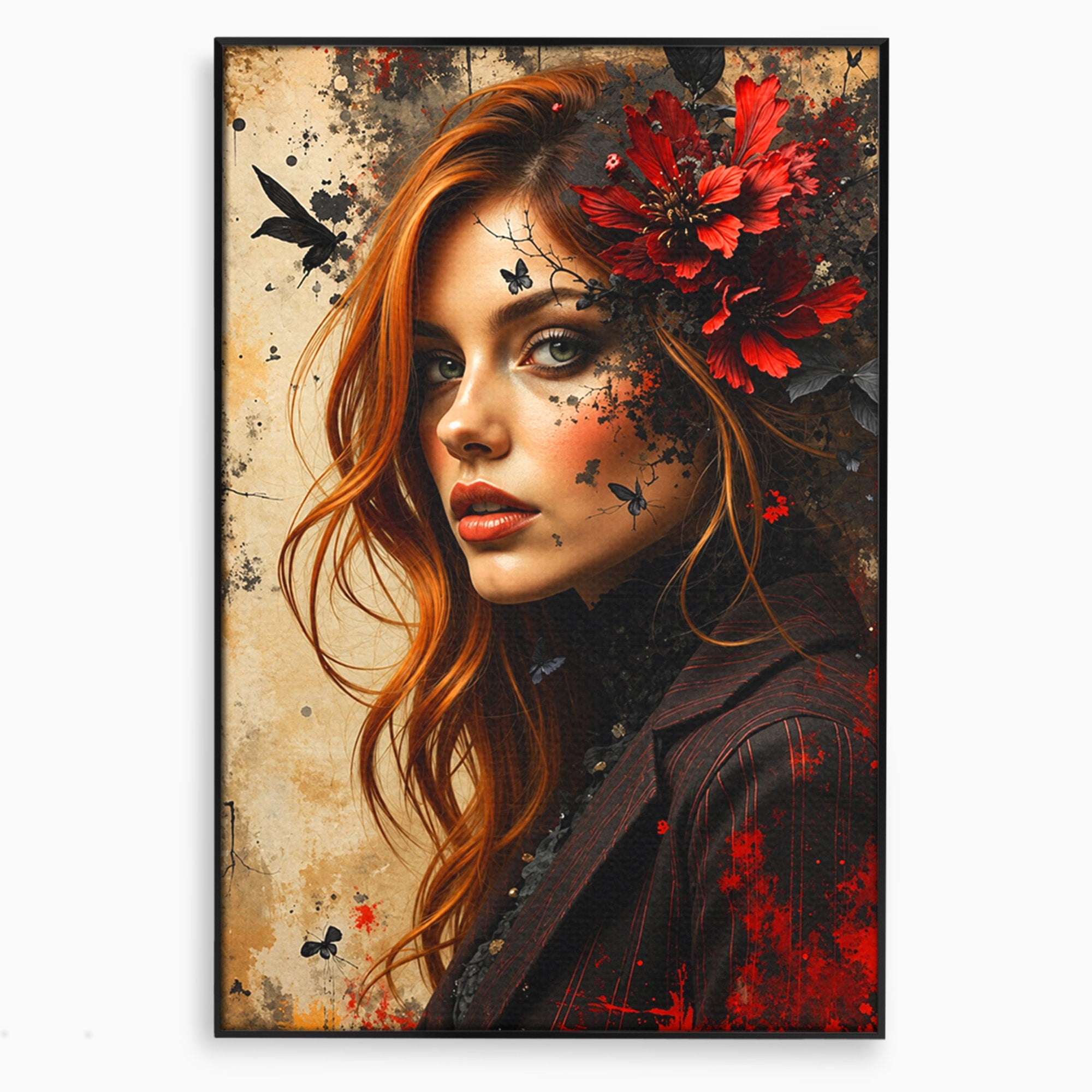 Tablou Canvas Premium LuxCanva® G1277, Portretul Femeii Cu Flori, Portret, Femeie, Flori, Arta, Dormitor, Culori Vibrante