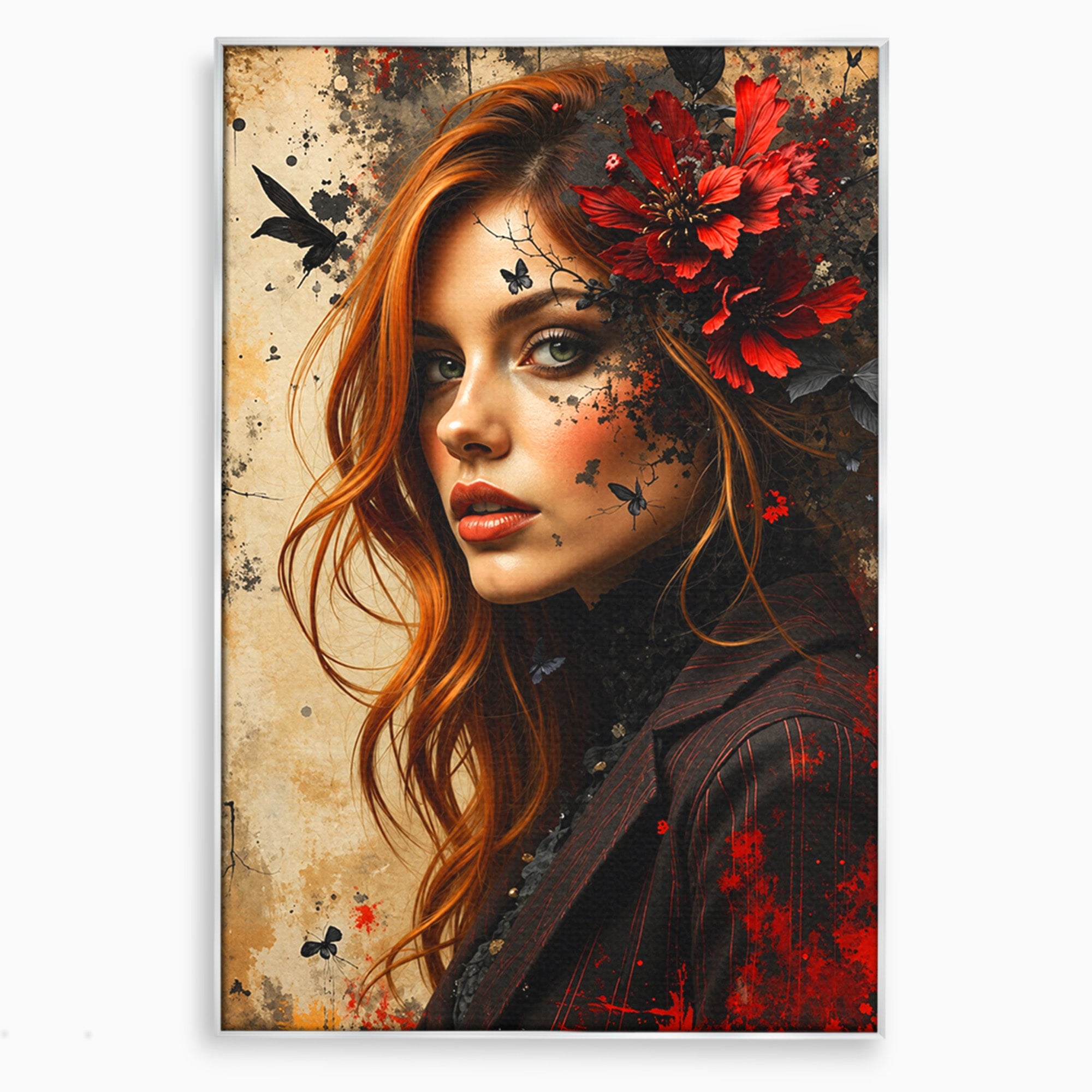 Tablou Canvas Premium LuxCanva® G1277, Portretul Femeii Cu Flori, Portret, Femeie, Flori, Arta, Dormitor, Culori Vibrante