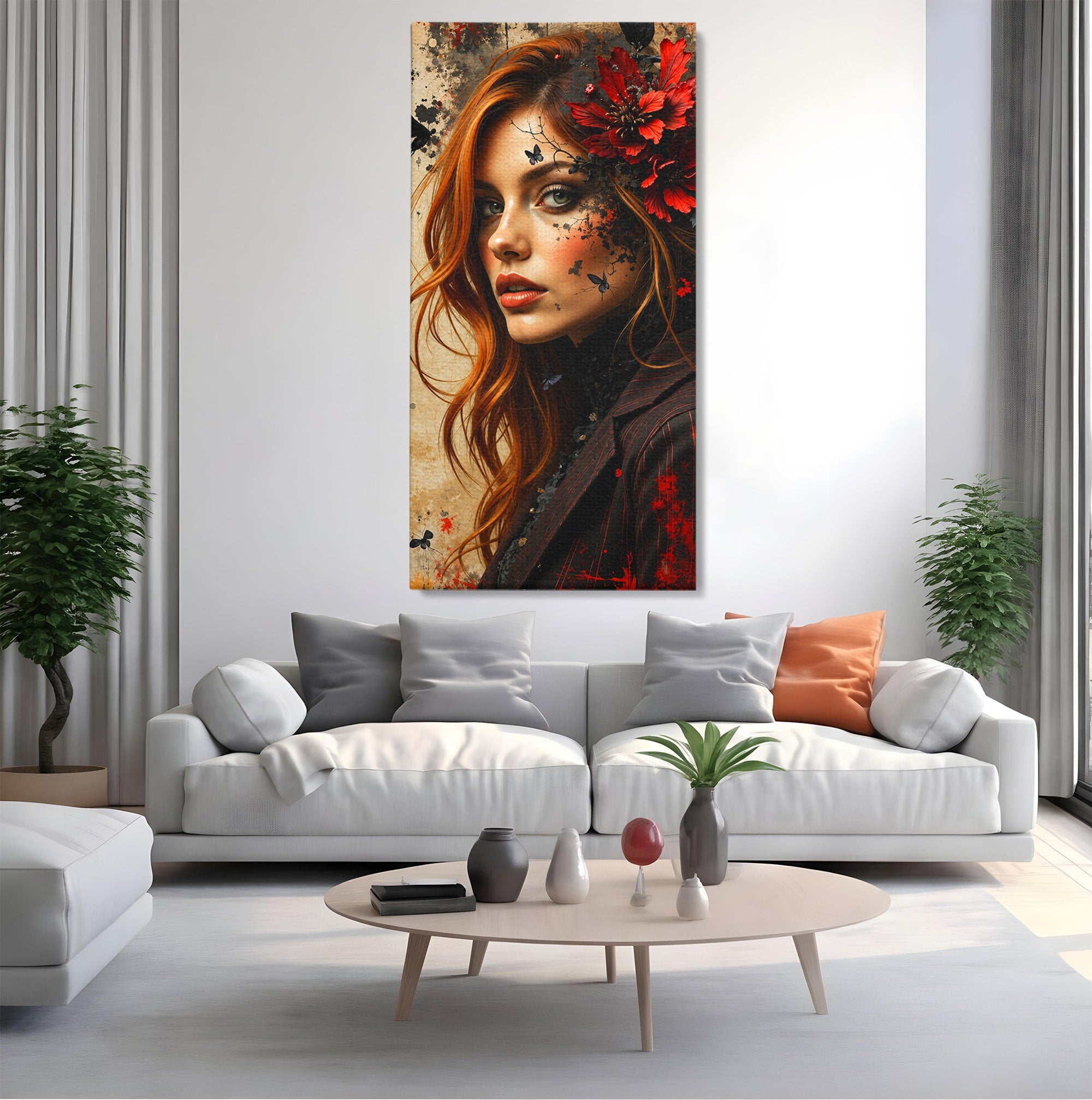 Tablou Canvas Premium LuxCanva® G1277, Portretul Femeii Cu Flori, Portret, Femeie, Flori, Arta, Dormitor, Culori Vibrante