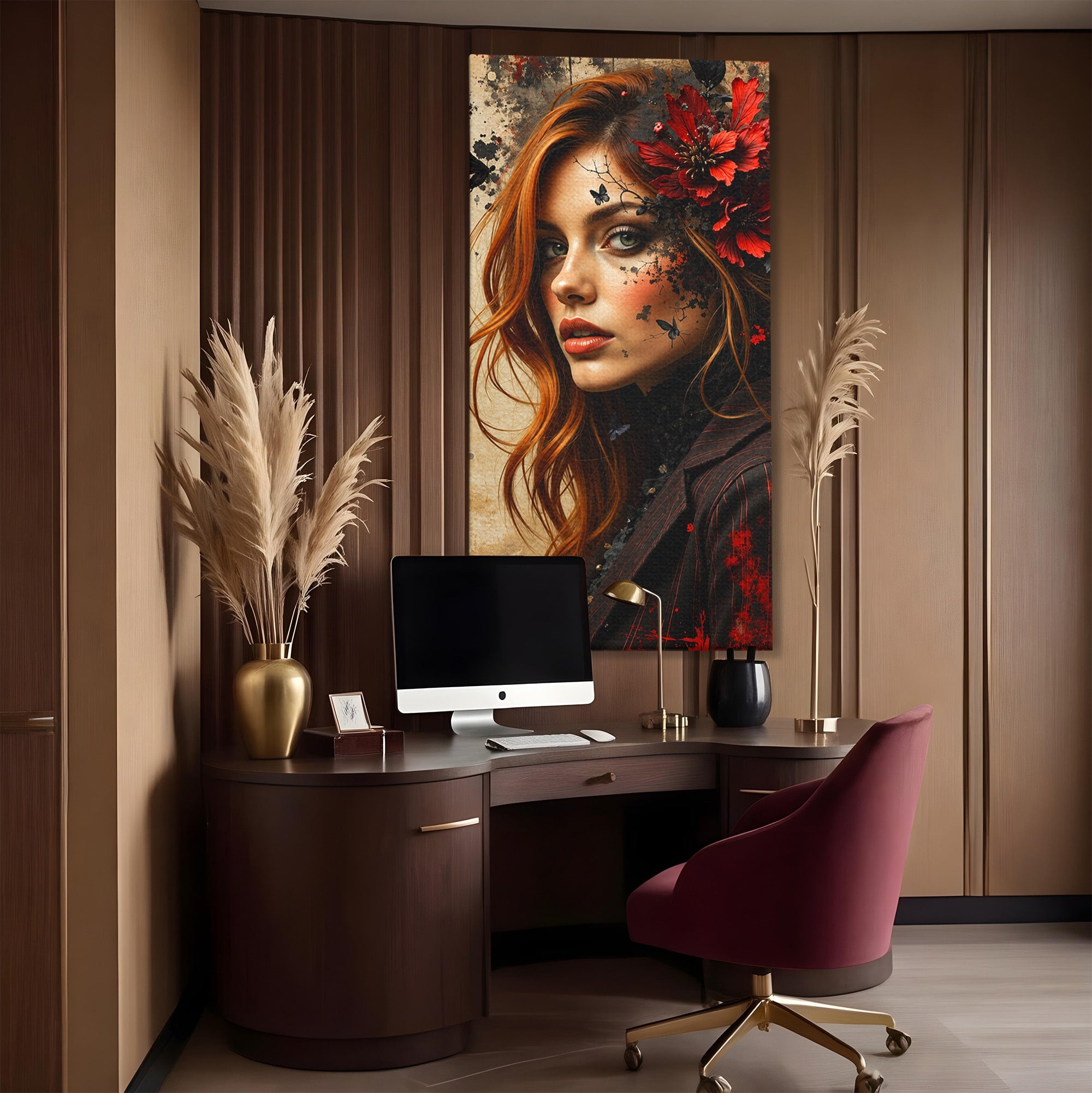 Tablou Canvas Premium LuxCanva® G1277, Portretul Femeii Cu Flori, Portret, Femeie, Flori, Arta, Dormitor, Culori Vibrante