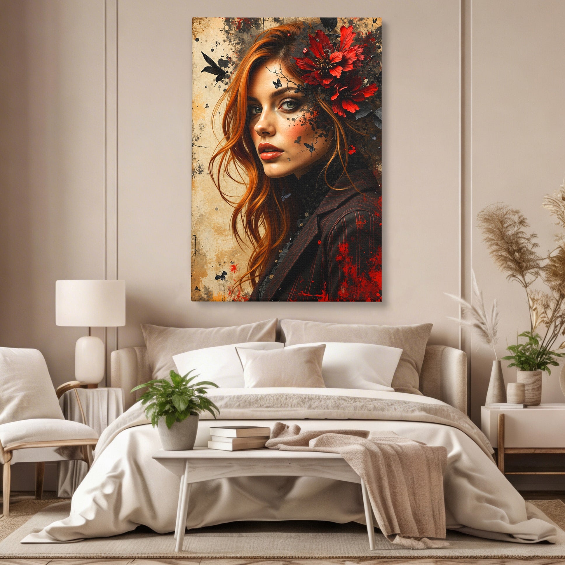 Tablou Canvas Premium LuxCanva® G1277, Portretul Femeii Cu Flori, Portret, Femeie, Flori, Arta, Dormitor, Culori Vibrante