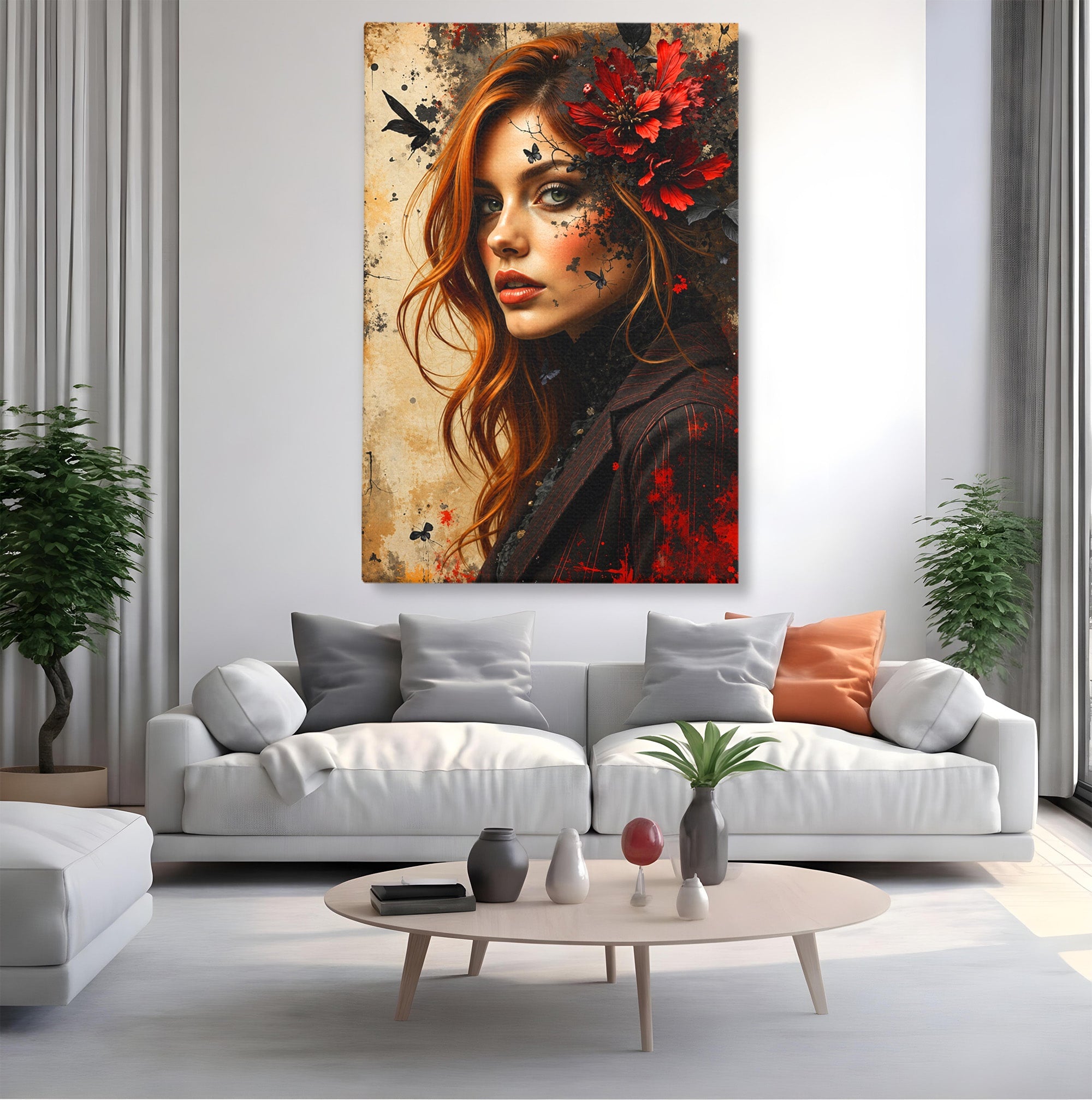 Tablou Canvas Premium LuxCanva® G1277, Portretul Femeii Cu Flori, Portret, Femeie, Flori, Arta, Dormitor, Culori Vibrante