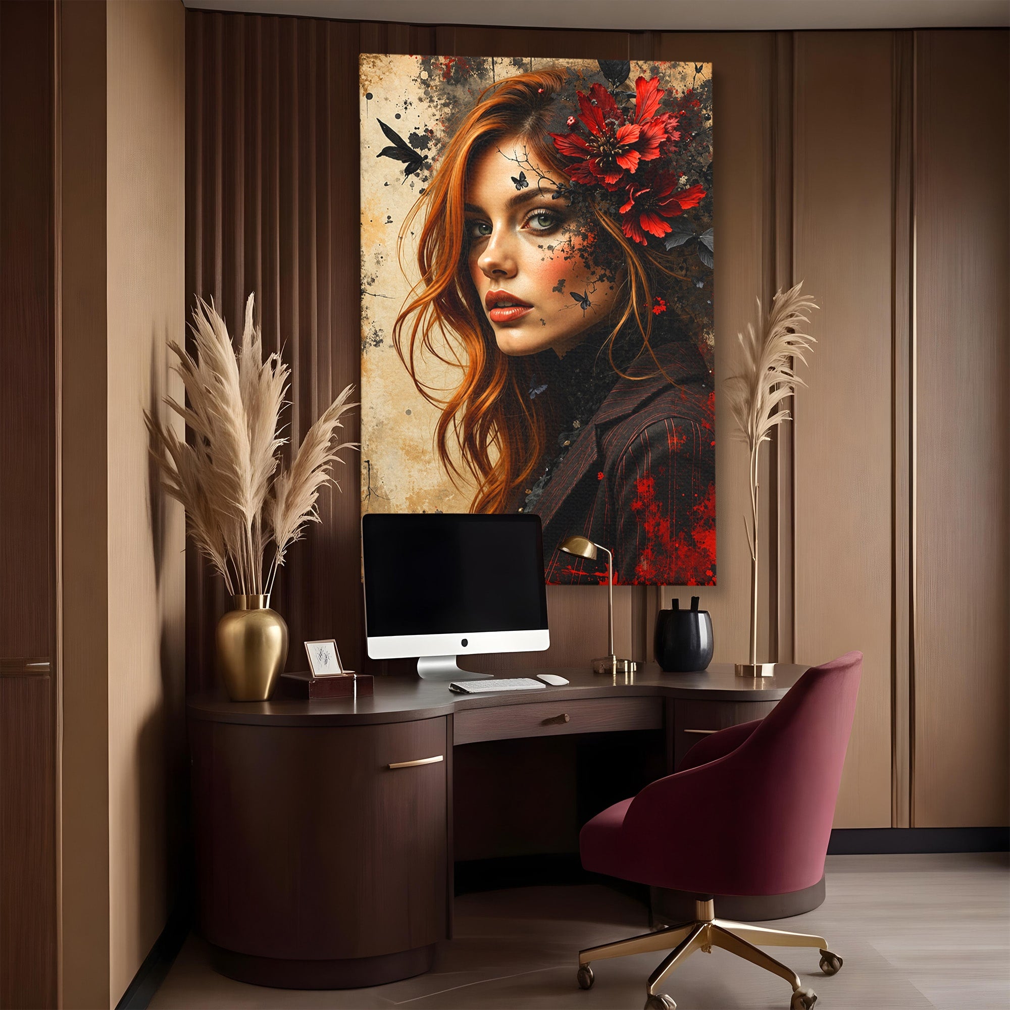 Tablou Canvas Premium LuxCanva® G1277, Portretul Femeii Cu Flori, Portret, Femeie, Flori, Arta, Dormitor, Culori Vibrante