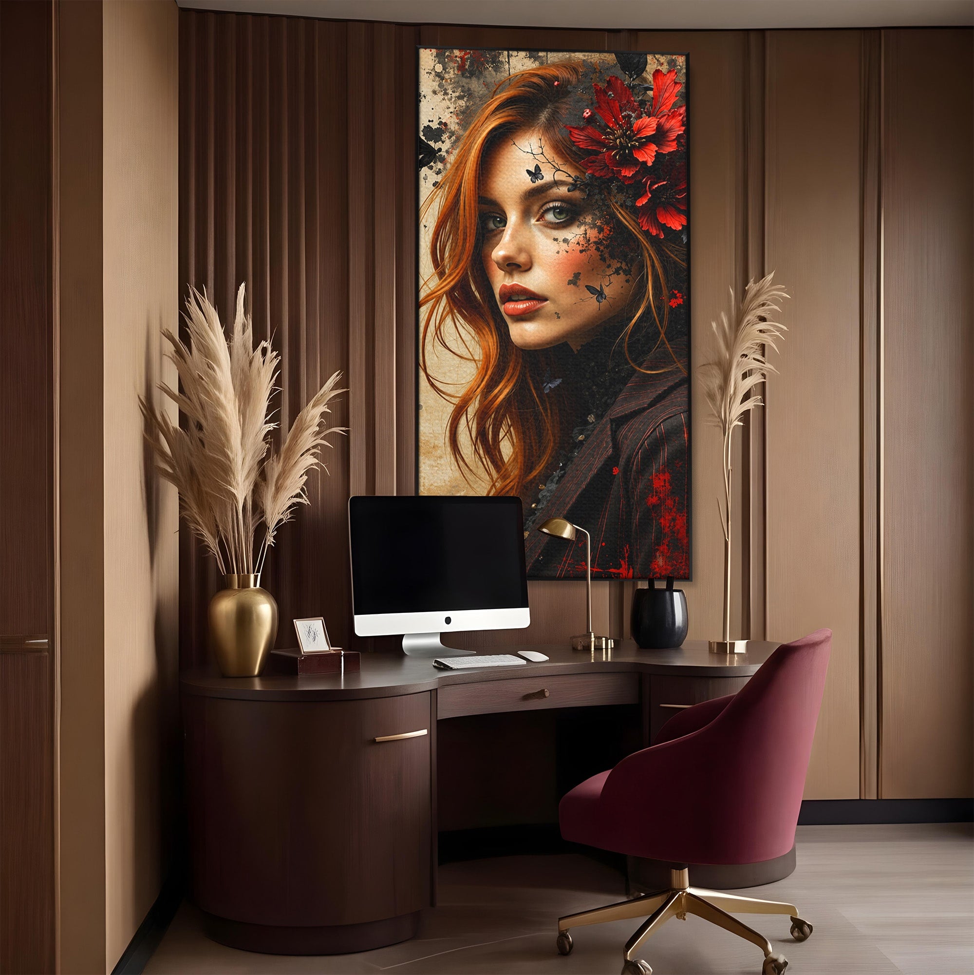 Tablou Canvas Premium LuxCanva® G1277, Portretul Femeii Cu Flori, Portret, Femeie, Flori, Arta, Dormitor, Culori Vibrante