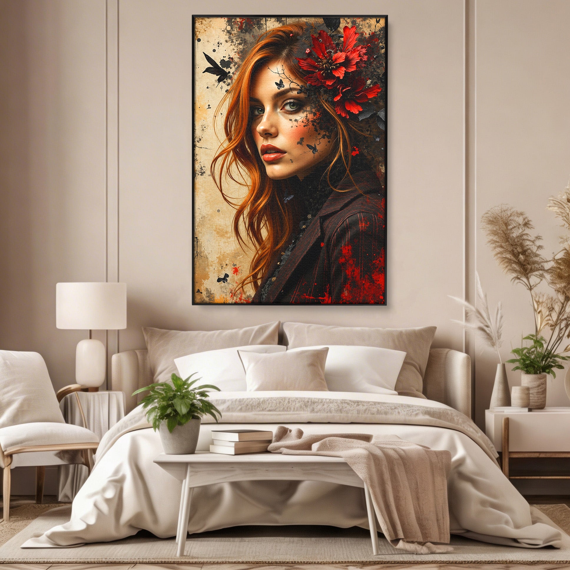 Tablou Canvas Premium LuxCanva® G1277, Portretul Femeii Cu Flori, Portret, Femeie, Flori, Arta, Dormitor, Culori Vibrante