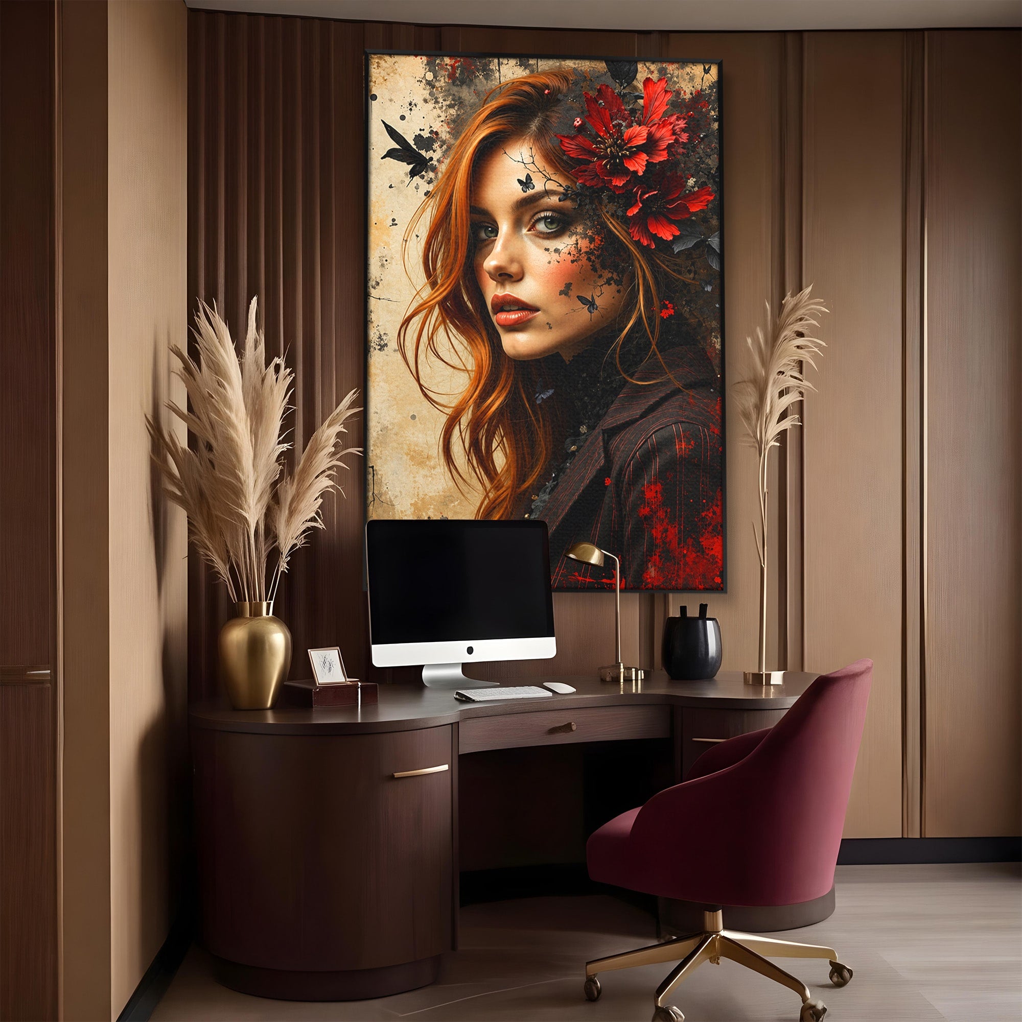 Tablou Canvas Premium LuxCanva® G1277, Portretul Femeii Cu Flori, Portret, Femeie, Flori, Arta, Dormitor, Culori Vibrante