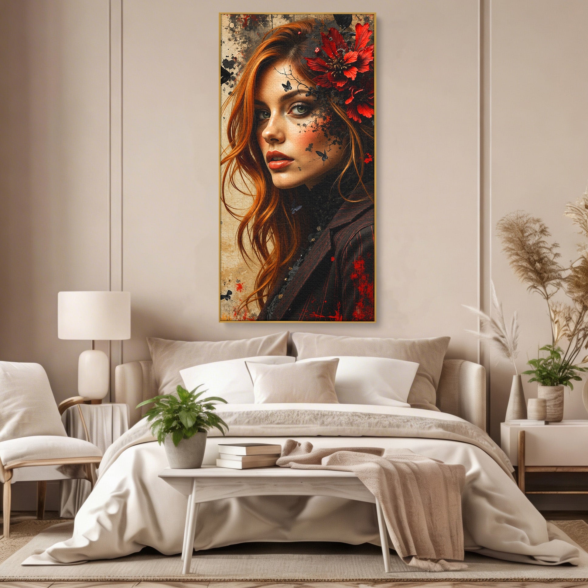 Tablou Canvas Premium LuxCanva® G1277, Portretul Femeii Cu Flori, Portret, Femeie, Flori, Arta, Dormitor, Culori Vibrante