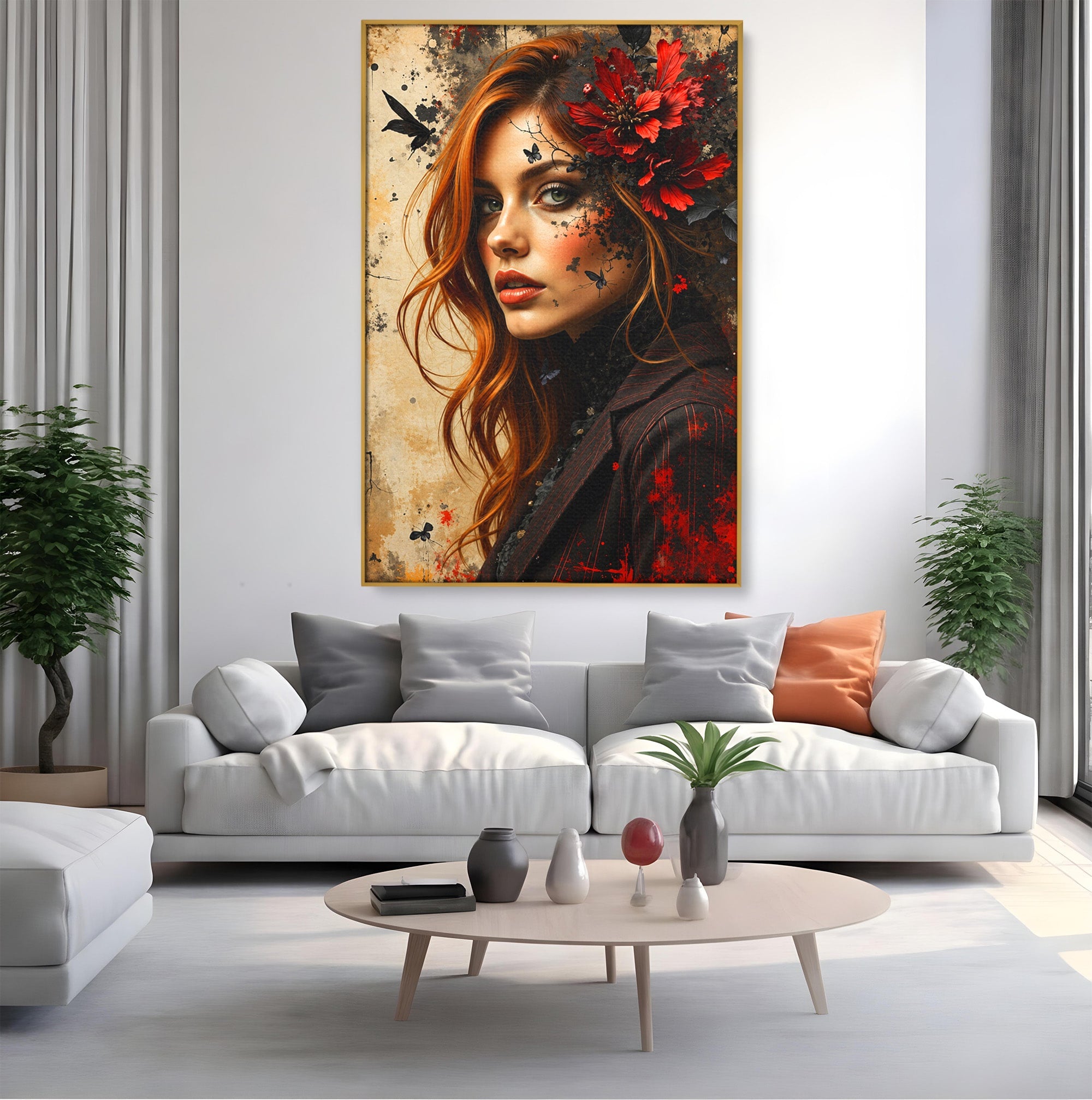 Tablou Canvas Premium LuxCanva® G1277, Portretul Femeii Cu Flori, Portret, Femeie, Flori, Arta, Dormitor, Culori Vibrante