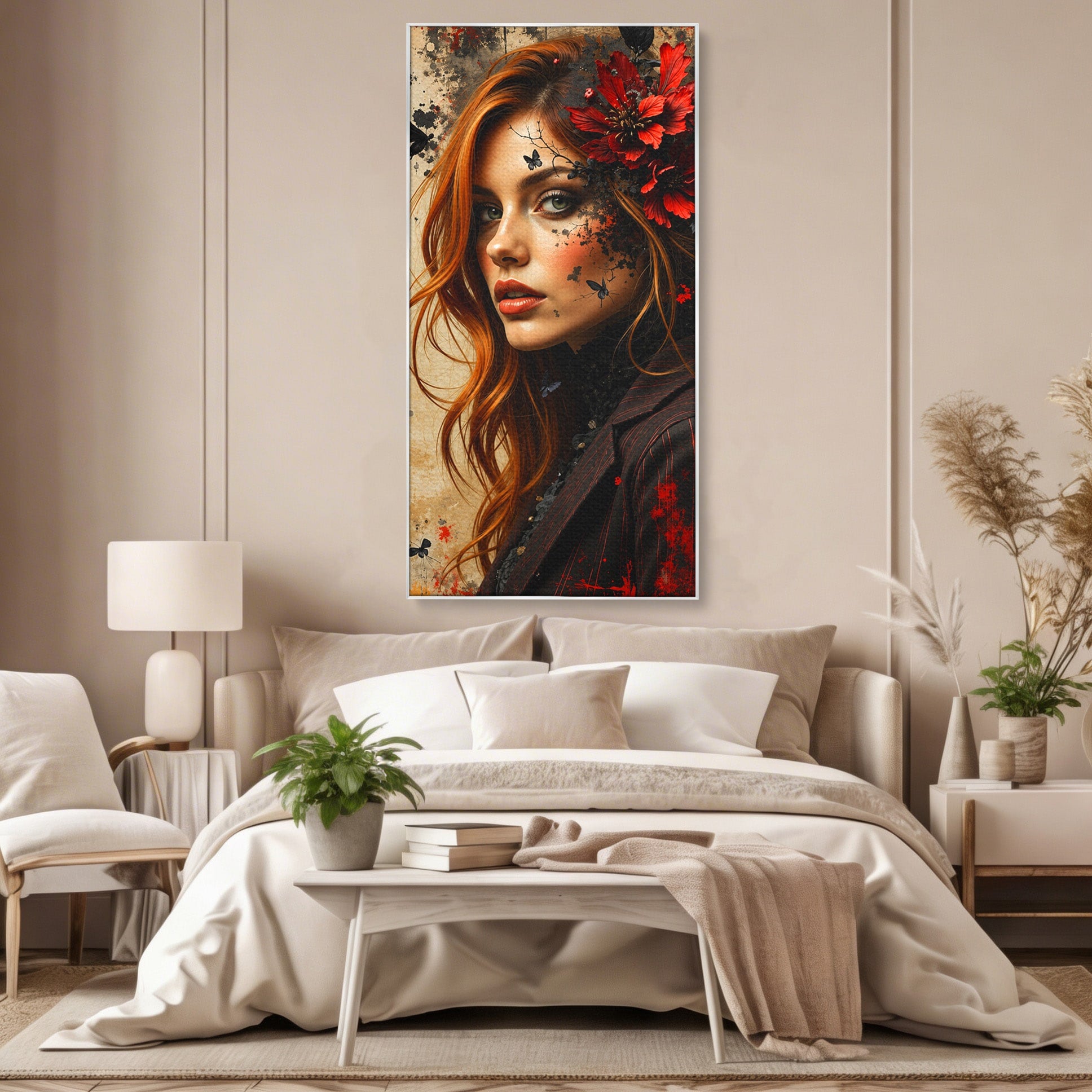 Tablou Canvas Premium LuxCanva® G1277, Portretul Femeii Cu Flori, Portret, Femeie, Flori, Arta, Dormitor, Culori Vibrante