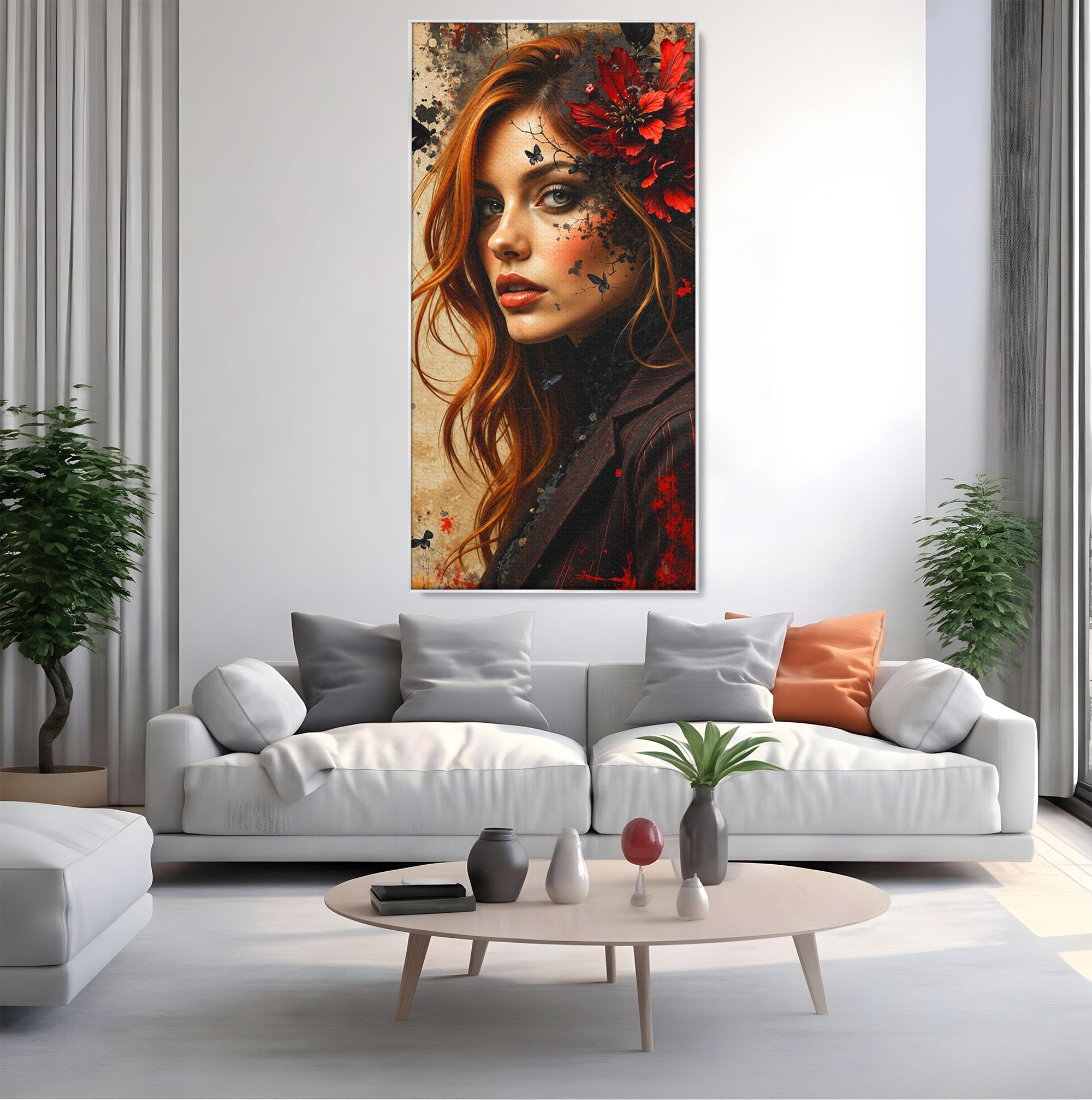Tablou Canvas Premium LuxCanva® G1277, Portretul Femeii Cu Flori, Portret, Femeie, Flori, Arta, Dormitor, Culori Vibrante