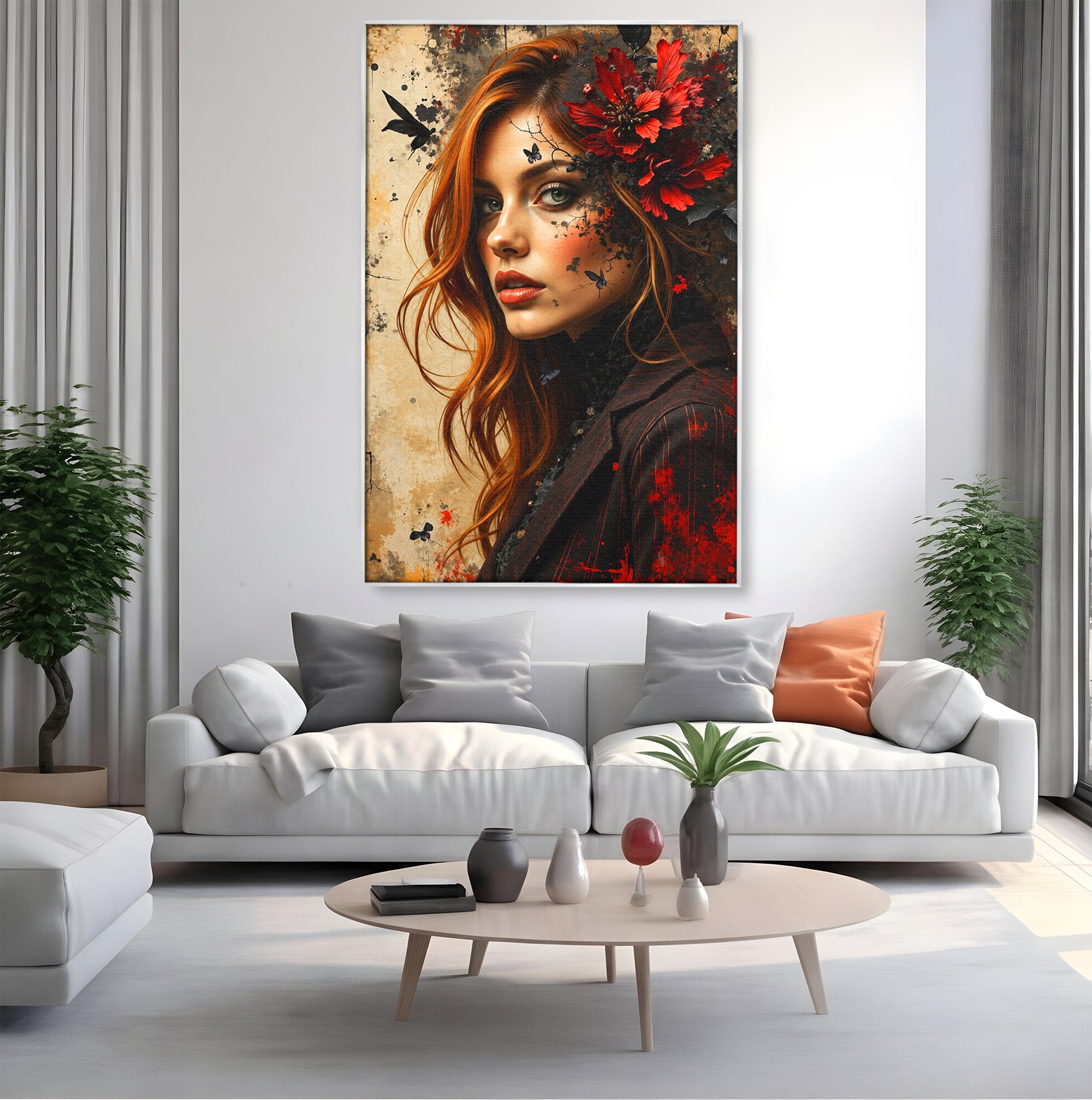 Tablou Canvas Premium LuxCanva® G1277, Portretul Femeii Cu Flori, Portret, Femeie, Flori, Arta, Dormitor, Culori Vibrante