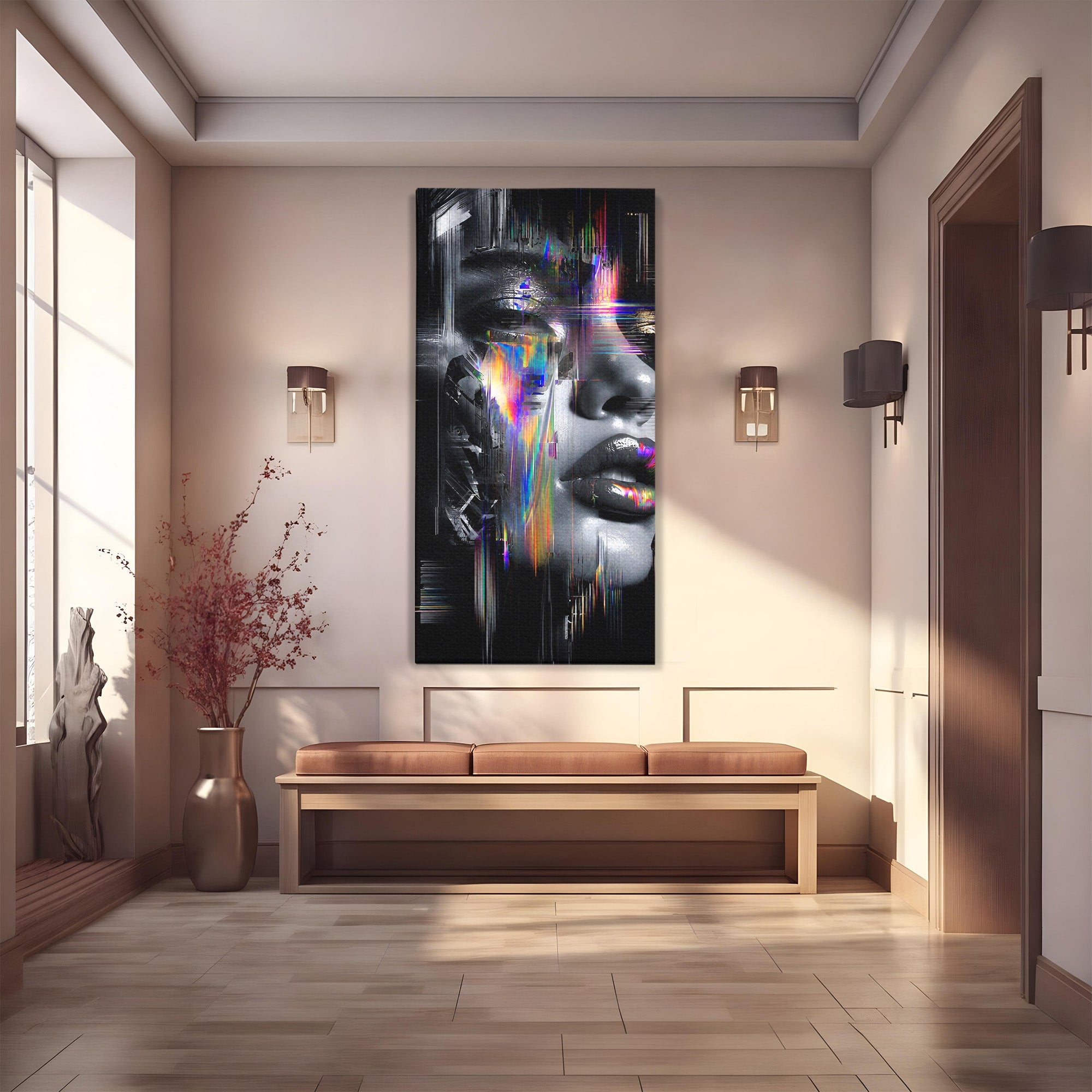 Tablou Canvas Premium LuxCanva® G1280, Chip Cybernetic, Portret, Cyberpunk, Abstract, Futurist, Dormitor, Culori Vibrante