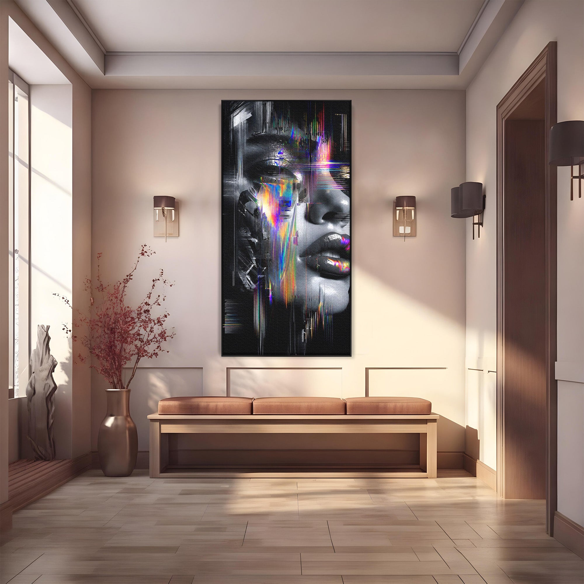 Tablou Canvas Premium LuxCanva® G1280, Chip Cybernetic, Portret, Cyberpunk, Abstract, Futurist, Dormitor, Culori Vibrante