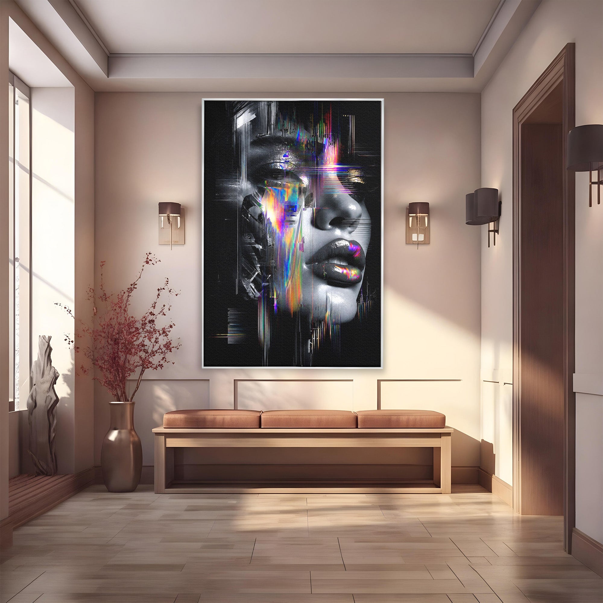 Tablou Canvas Premium LuxCanva® G1280, Chip Cybernetic, Portret, Cyberpunk, Abstract, Futurist, Dormitor, Culori Vibrante